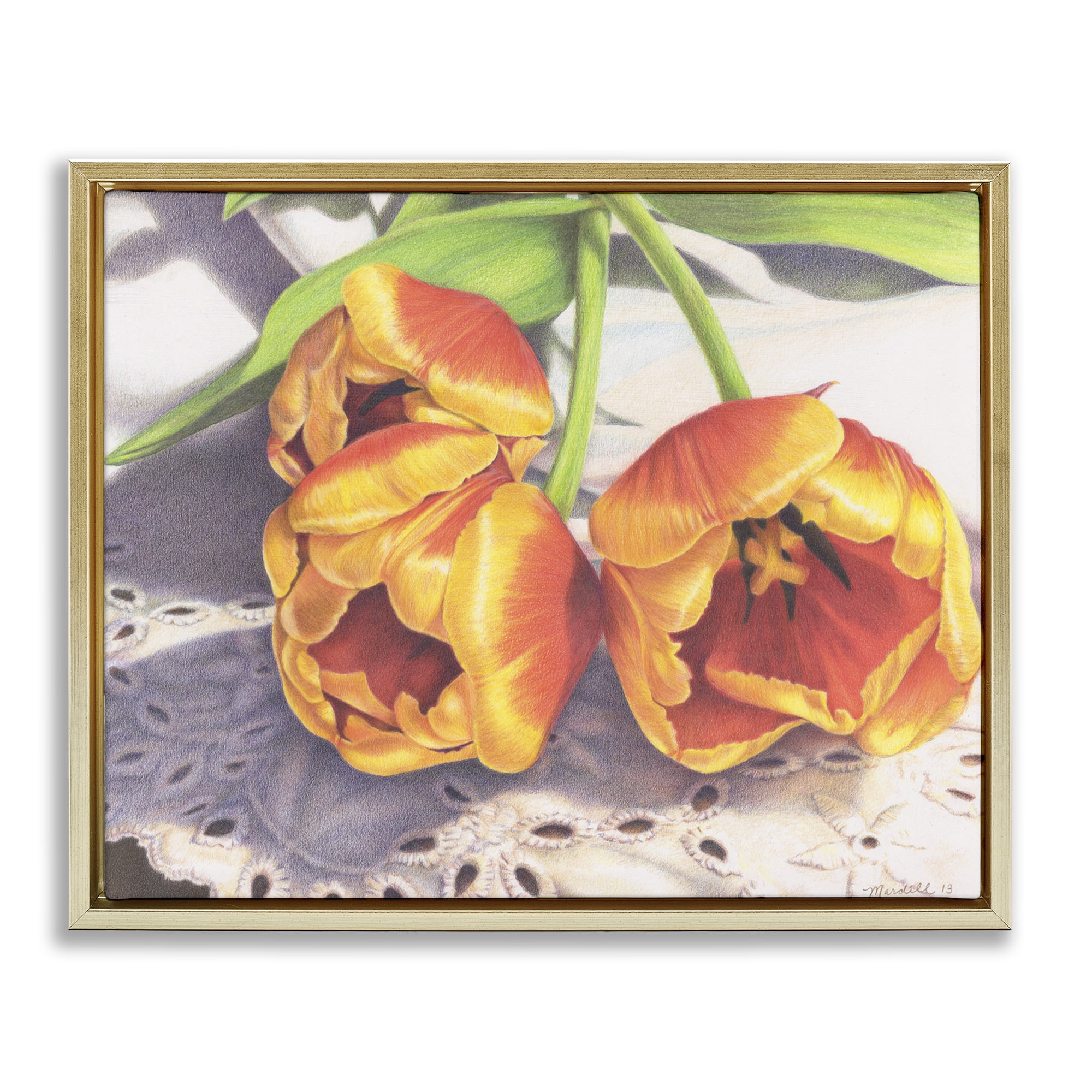 Gold Framed Botanical Floral Canvas Print, 31 x 25