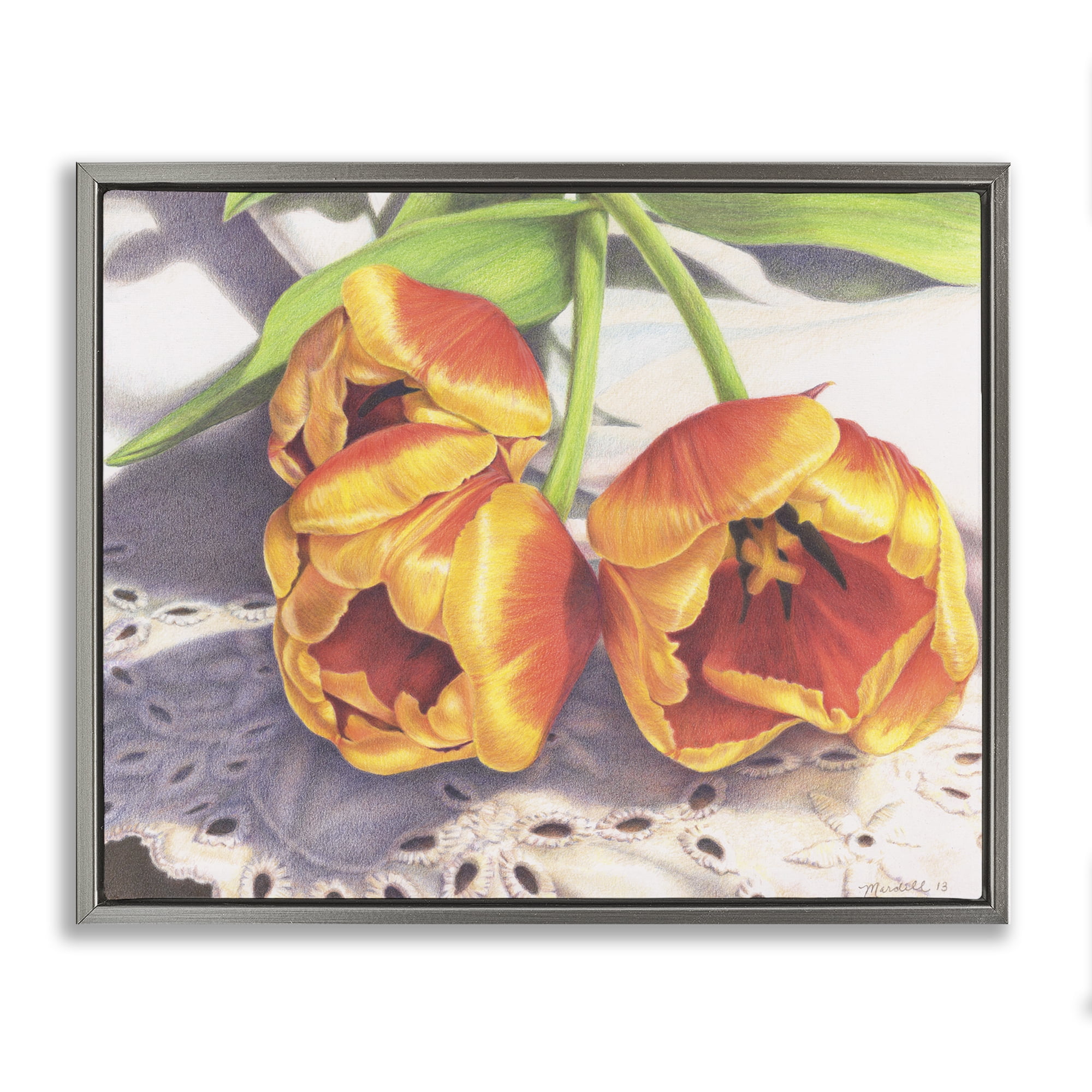 Stupell Industries Three Of A Kind Botanical & Floral Painting Gray Floater Framed Art Print Wall Art, 21 x 17