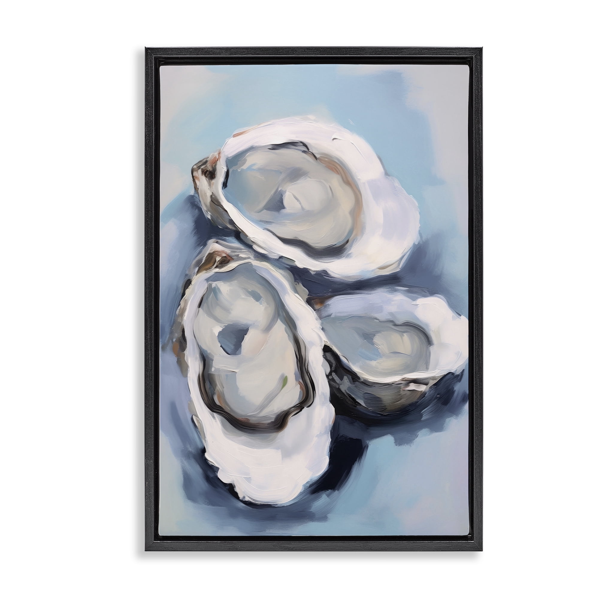 Stupell Industries Three Oyster Seashells Animals & Insects Painting Black Floater Framed Canvas Art Print Wall Art, 17 x 25