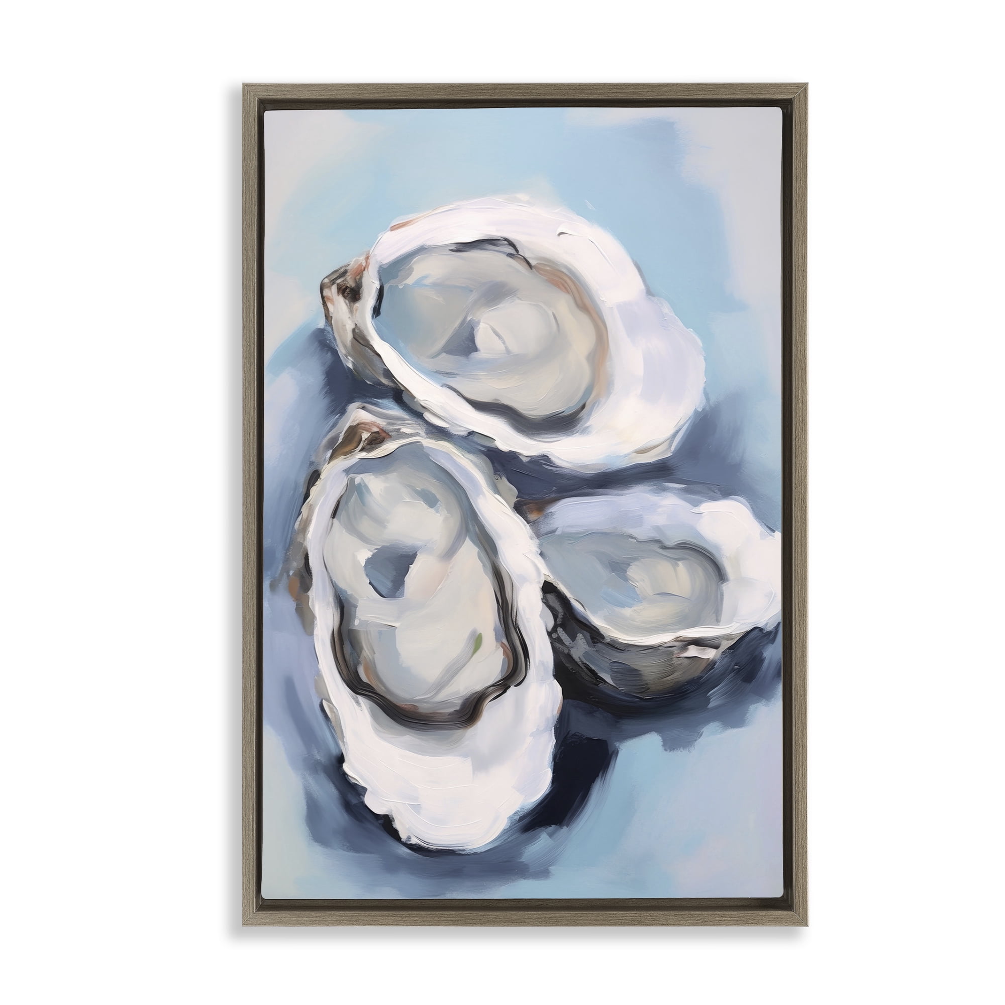 Stupell Industries Three Oyster Seashells Animals & Insects Painting Brown Floater Framed Canvas Art Print Wall Art, 17 x 25