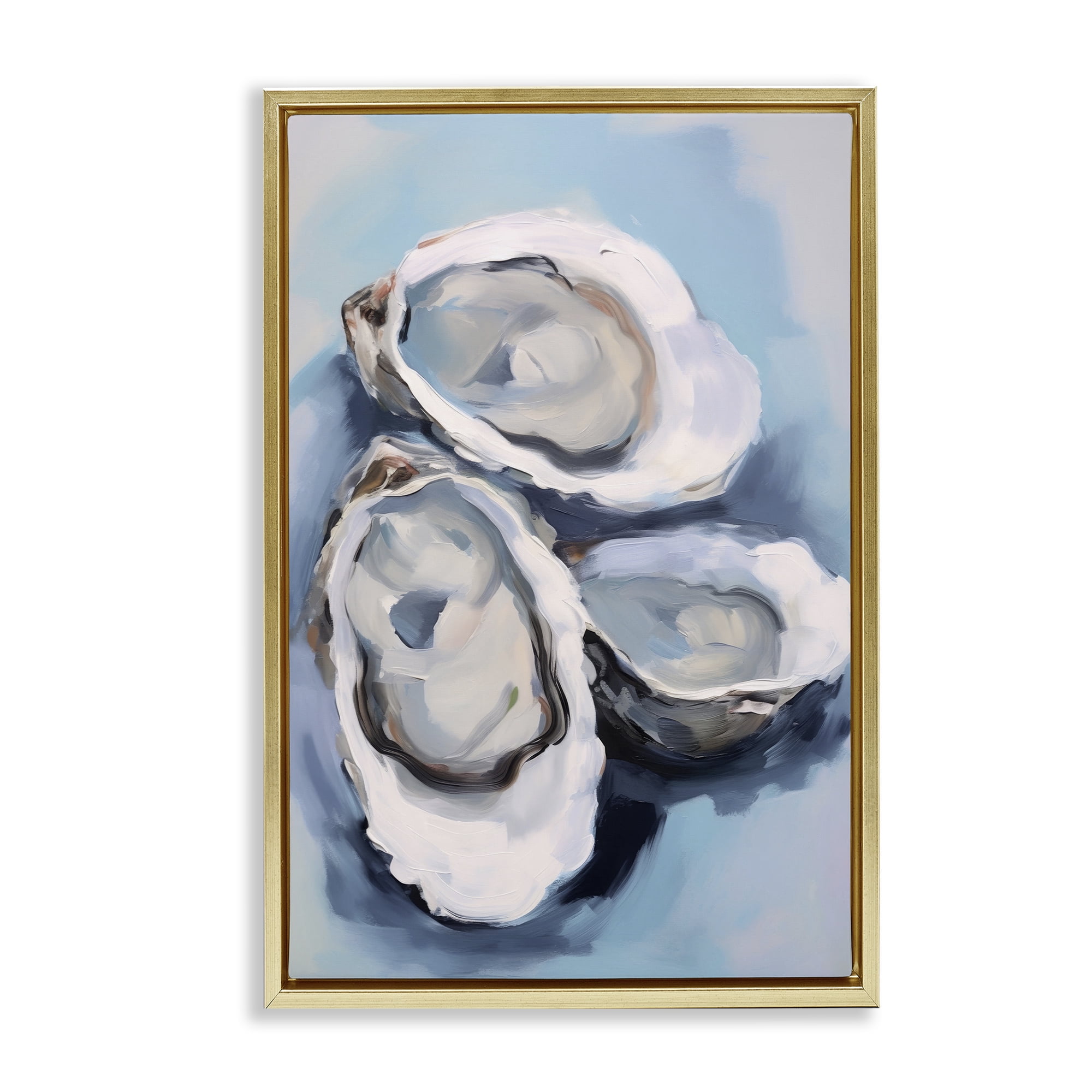 Stupell Industries Three Oyster Seashells Animals & Insects Painting Gold Floater Framed Canvas Art Print Wall Art, 21 x 31