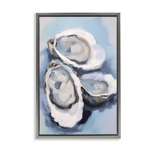 Stupell Industries Coastal Three Oyster Seashells Gray Floating Frame Canvas Art, 21 x 31, by Petals Prints Design