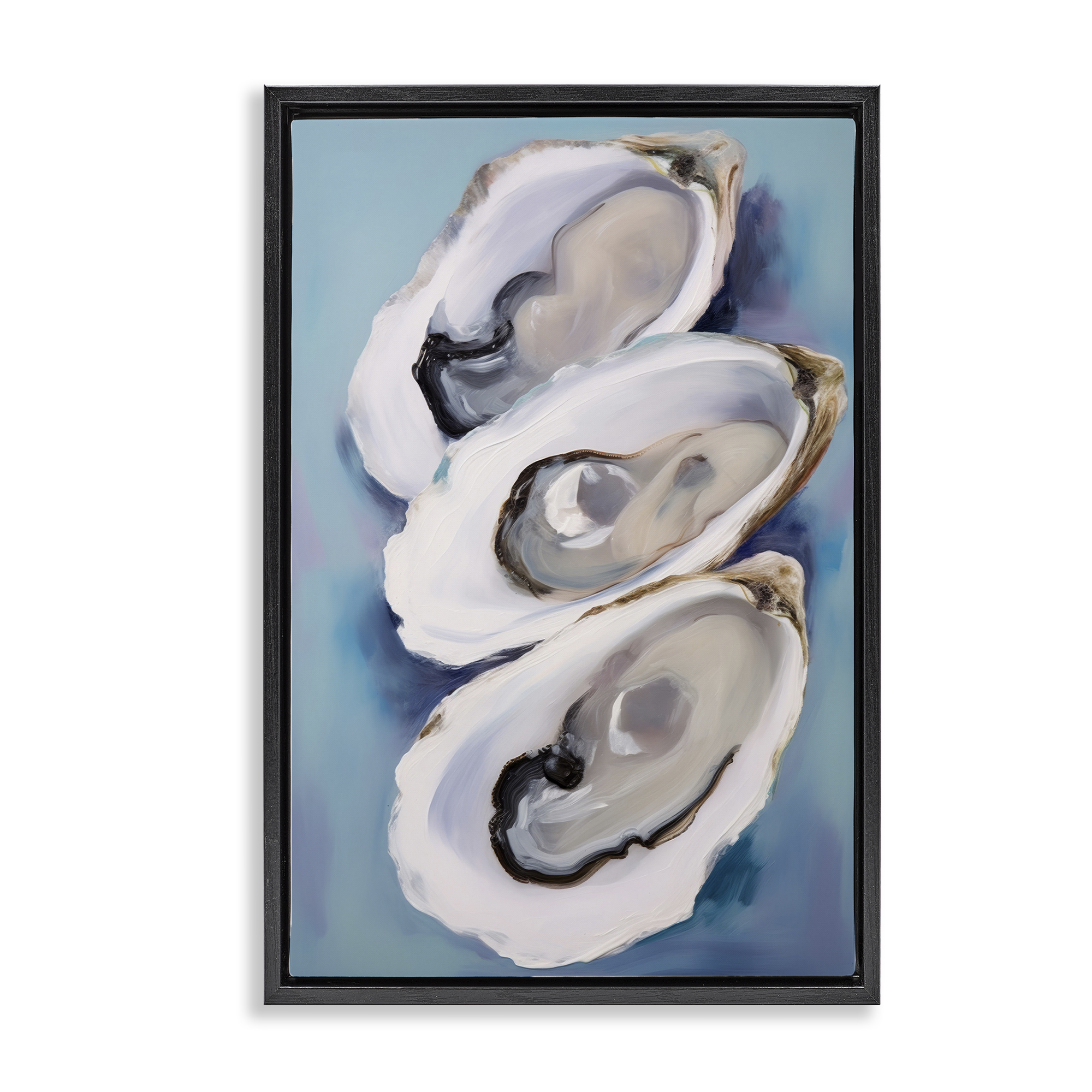 Stupell Industries Three Oyster Shells Animals & Insects Painting Black Floater Framed Canvas Art Print Wall Art, 21 x 31