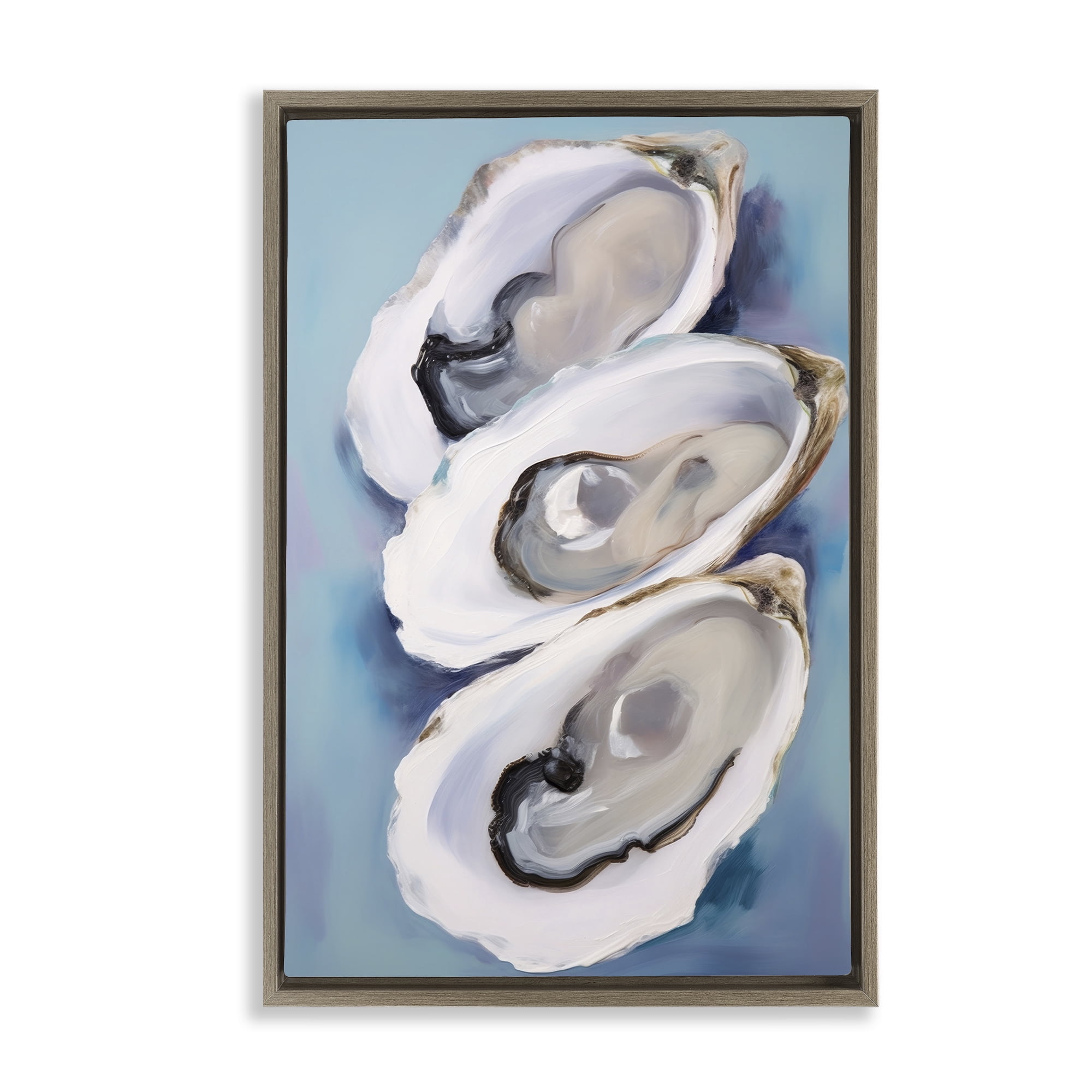 Stupell Industries Three Oyster Shells Animals & Insects Painting Brown Floater Framed Canvas Art Print Wall Art, 21 x 31