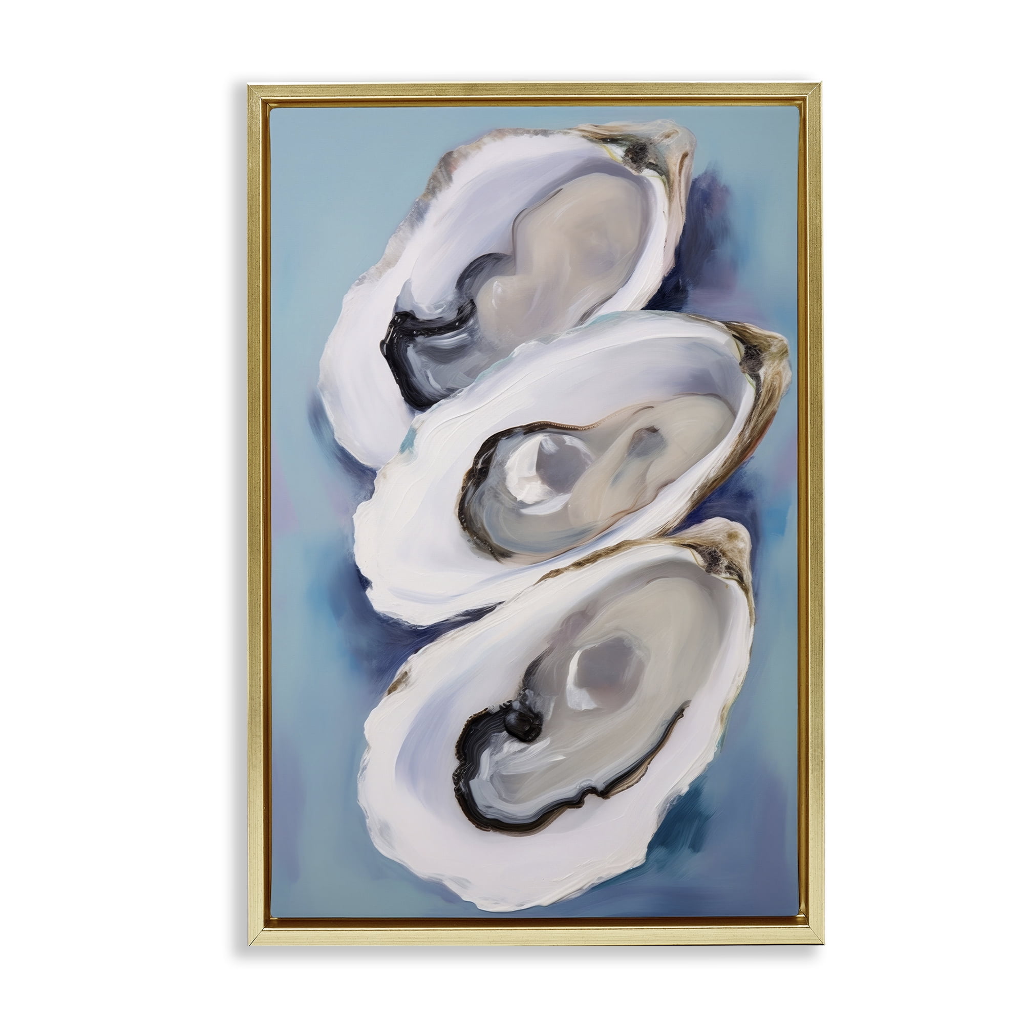 Stupell Industries Three Oyster Shells Animals & Insects Painting Gold Floater Framed Canvas Art Print Wall Art, 21 x 31