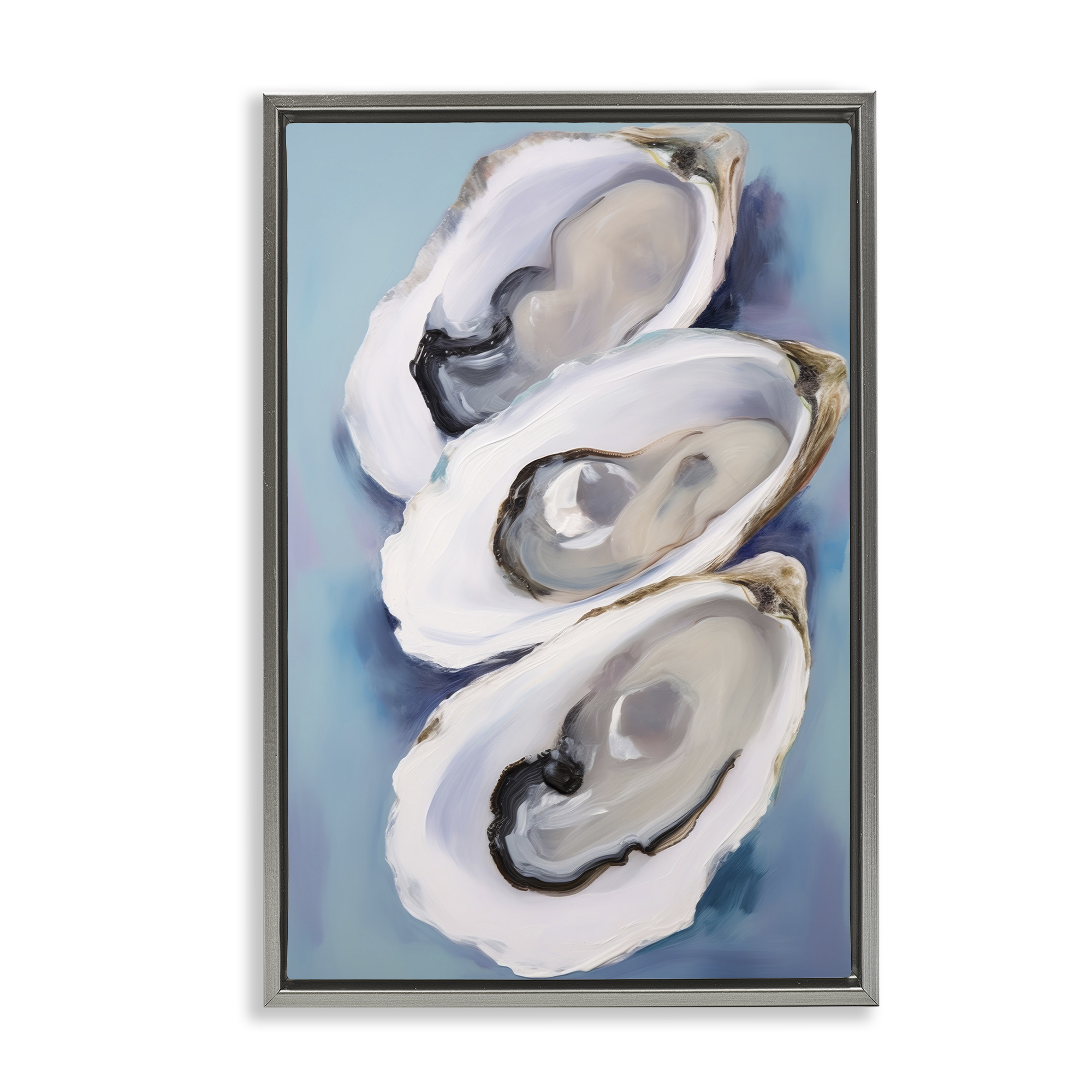 Stupell Industries Three Oyster Shells Animals & Insects Painting Gray Floater Framed Canvas Art Print Wall Art, 21 x 31