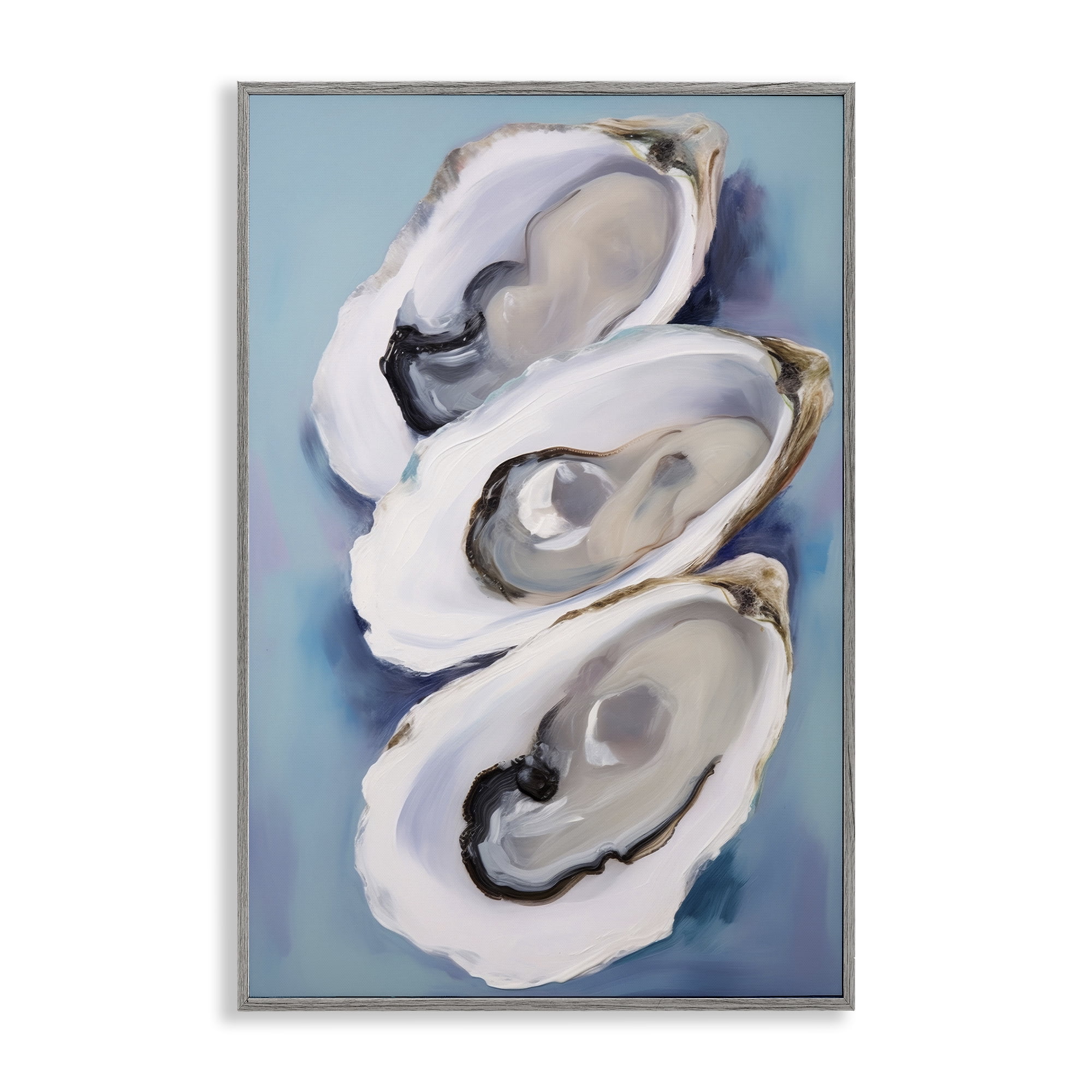 Stupell Industries Three Oyster Shells Animals & Insects Painting Gray Framed Art Print Wall Art, 16 x 24