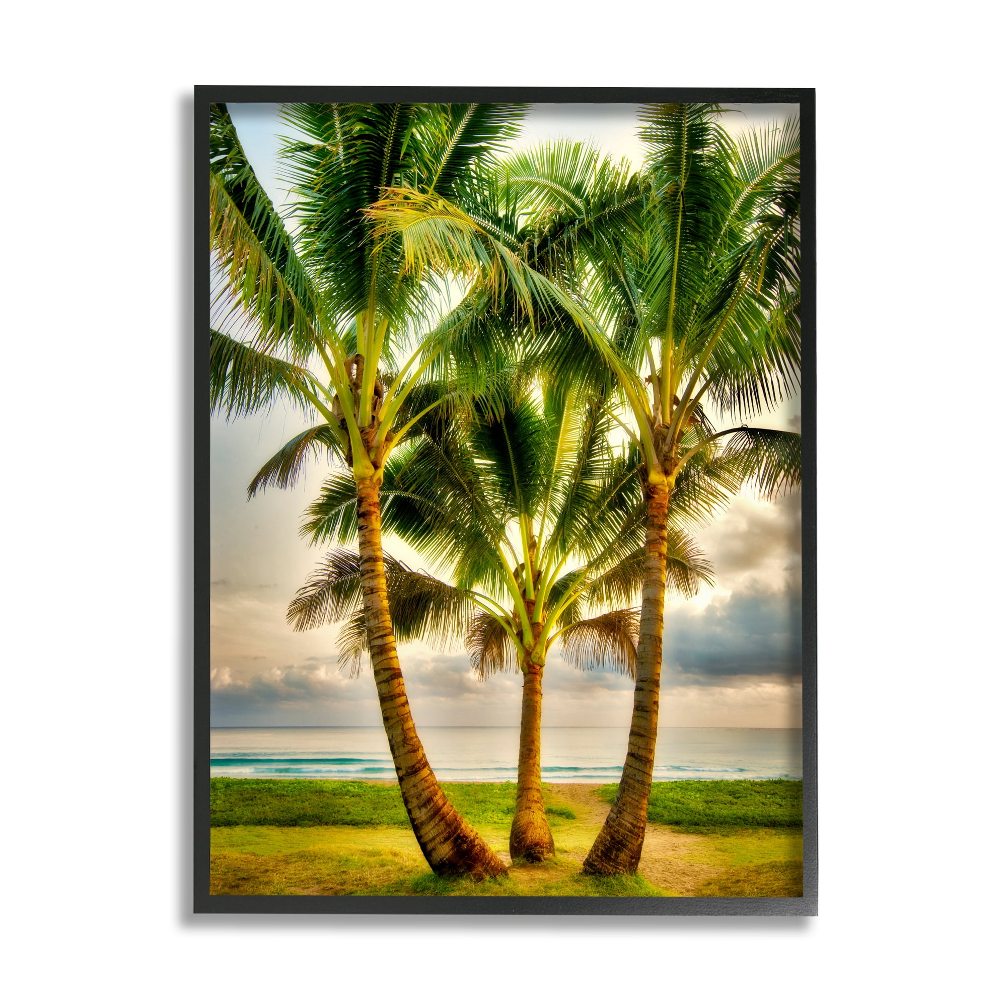 Stupell Industries Three Palm Trees on Beach Nature Painting Black Framed Art Print Wall Art, 11 x 14