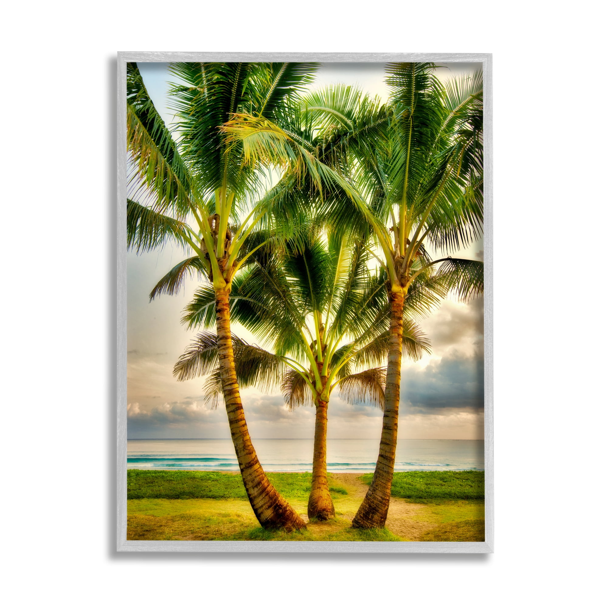 Gray Framed Tropical Palm Trees Beach Print, 16 x 20
