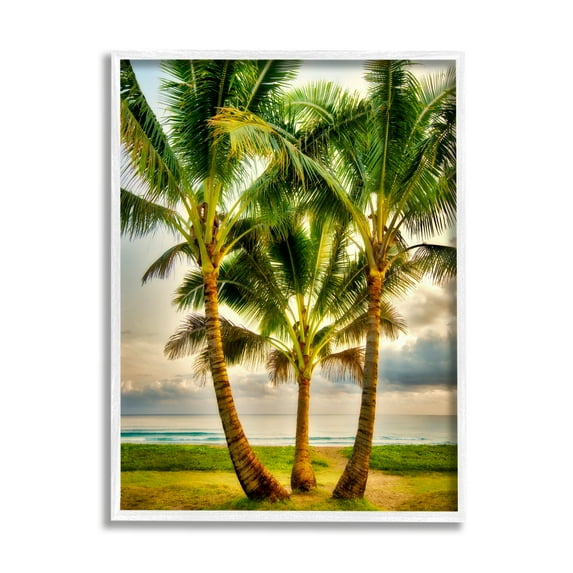 Stupell Industries Three Palm Trees on Beach Nature Painting White Framed Art Print Wall Art, 16 x 20