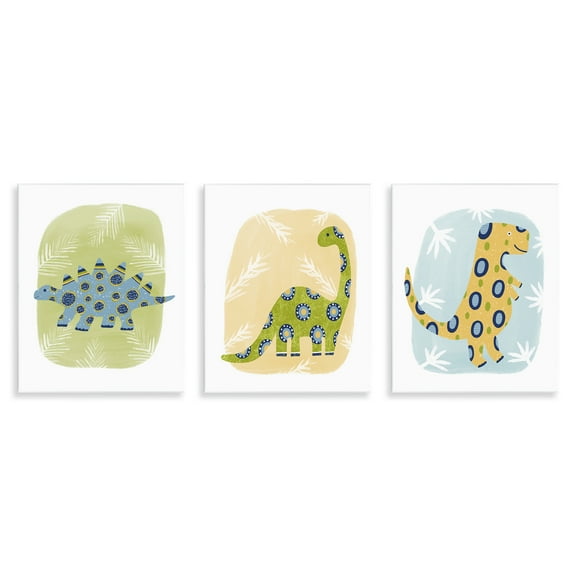 Stupell Industries Three Patterned Dinosaurs Animals Painting Unframed Art Print Wall Art, 11 x 14, Set of 3