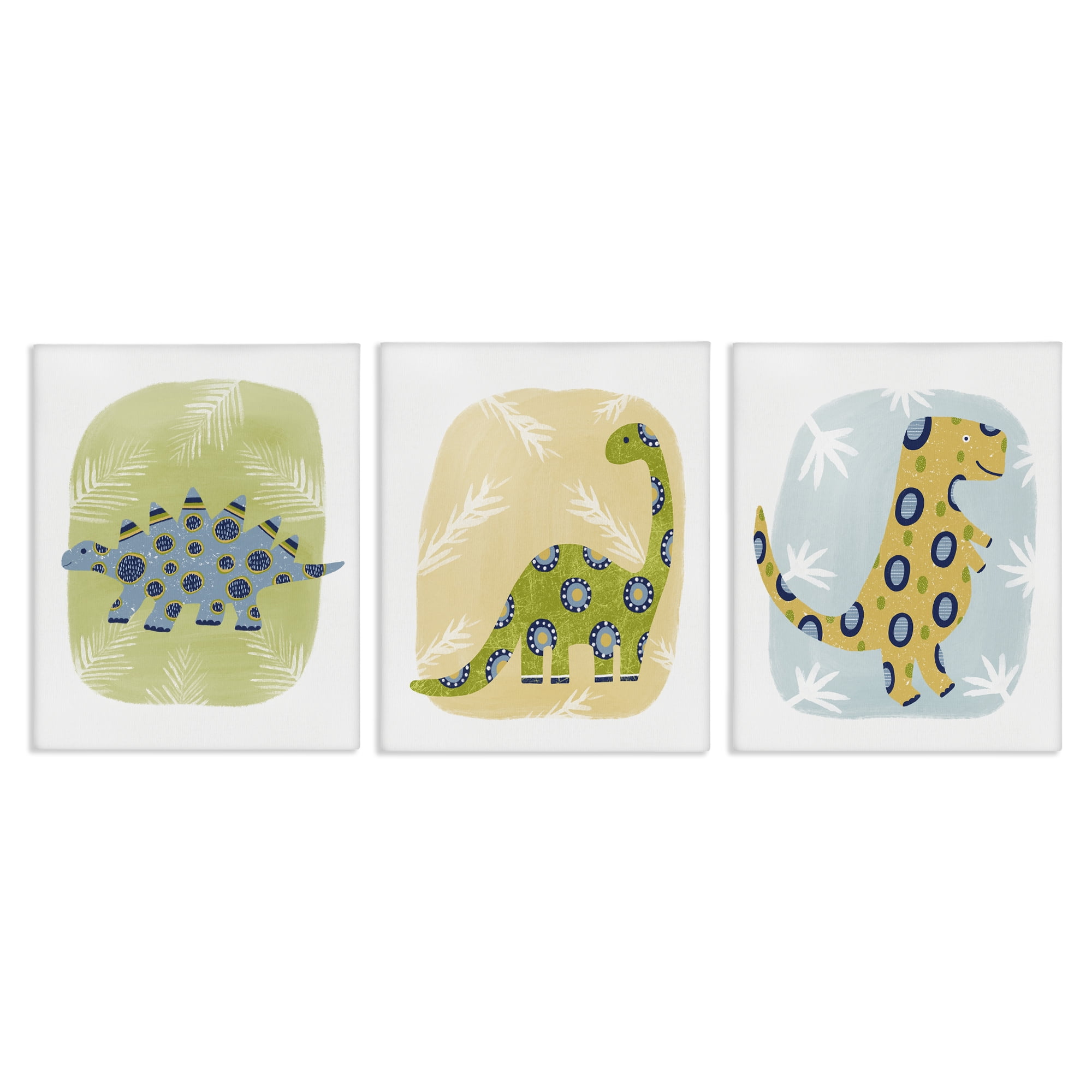 Stupell Industries Three Patterned Dinosaurs Animals Painting Wrapped Canvas Art Print Wall Art, 24 x 30, Set of 3