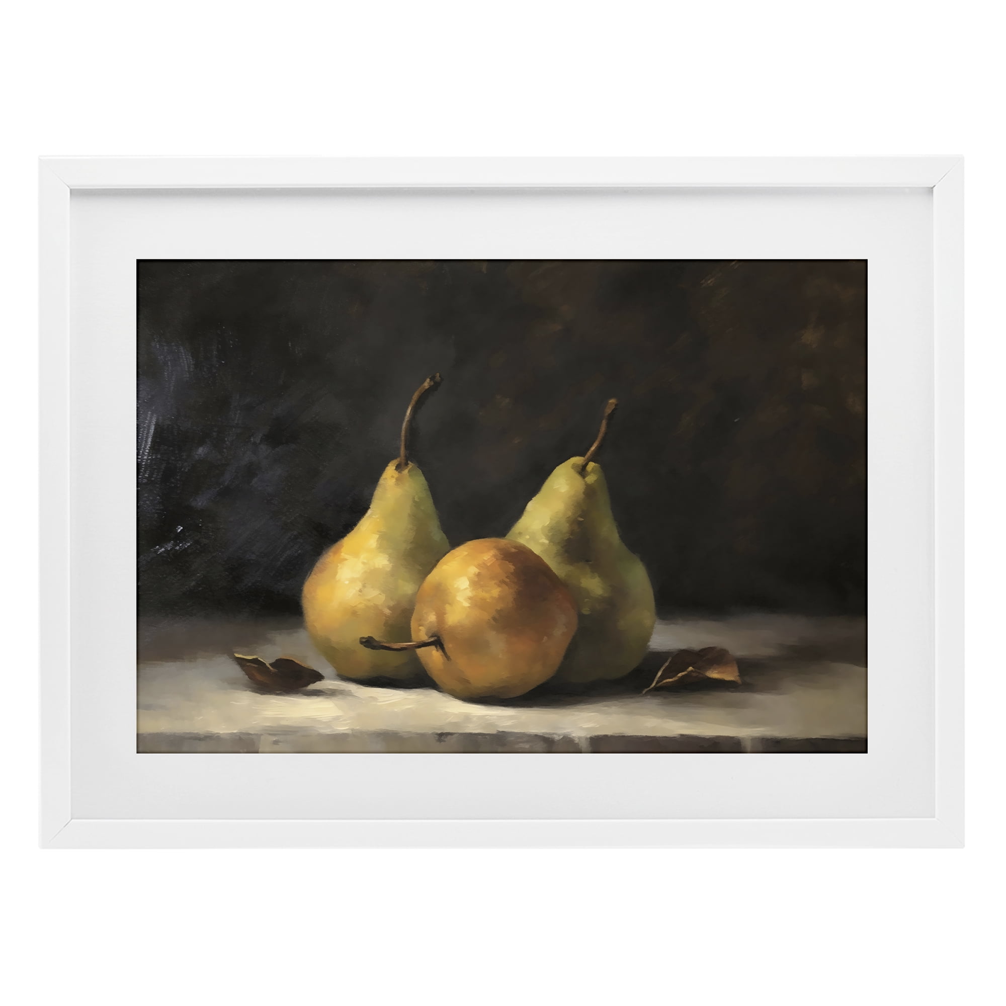 Stupell Industries Three Pears on Marble White Framed Print Under Glass, design by Creative Studio