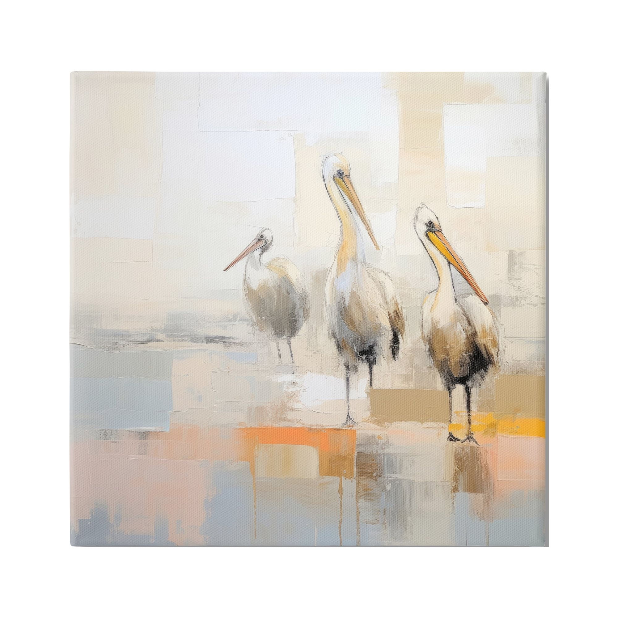 Stupell Industries Three Pelicans Abstract Animals & Insects Painting Gallery Wrapped Canvas Art Print Wall Art, 36 x 36
