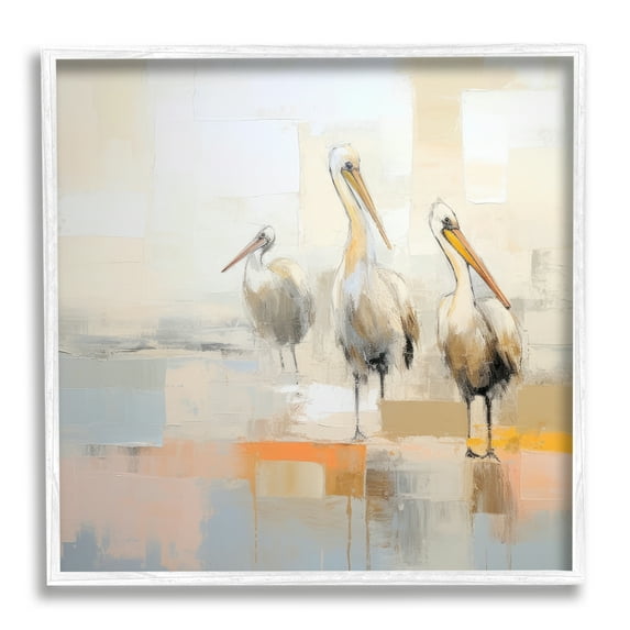 Stupell Industries Three Pelicans Abstract Animals & Insects Painting White Framed Art Print Wall Art, 17 x 17