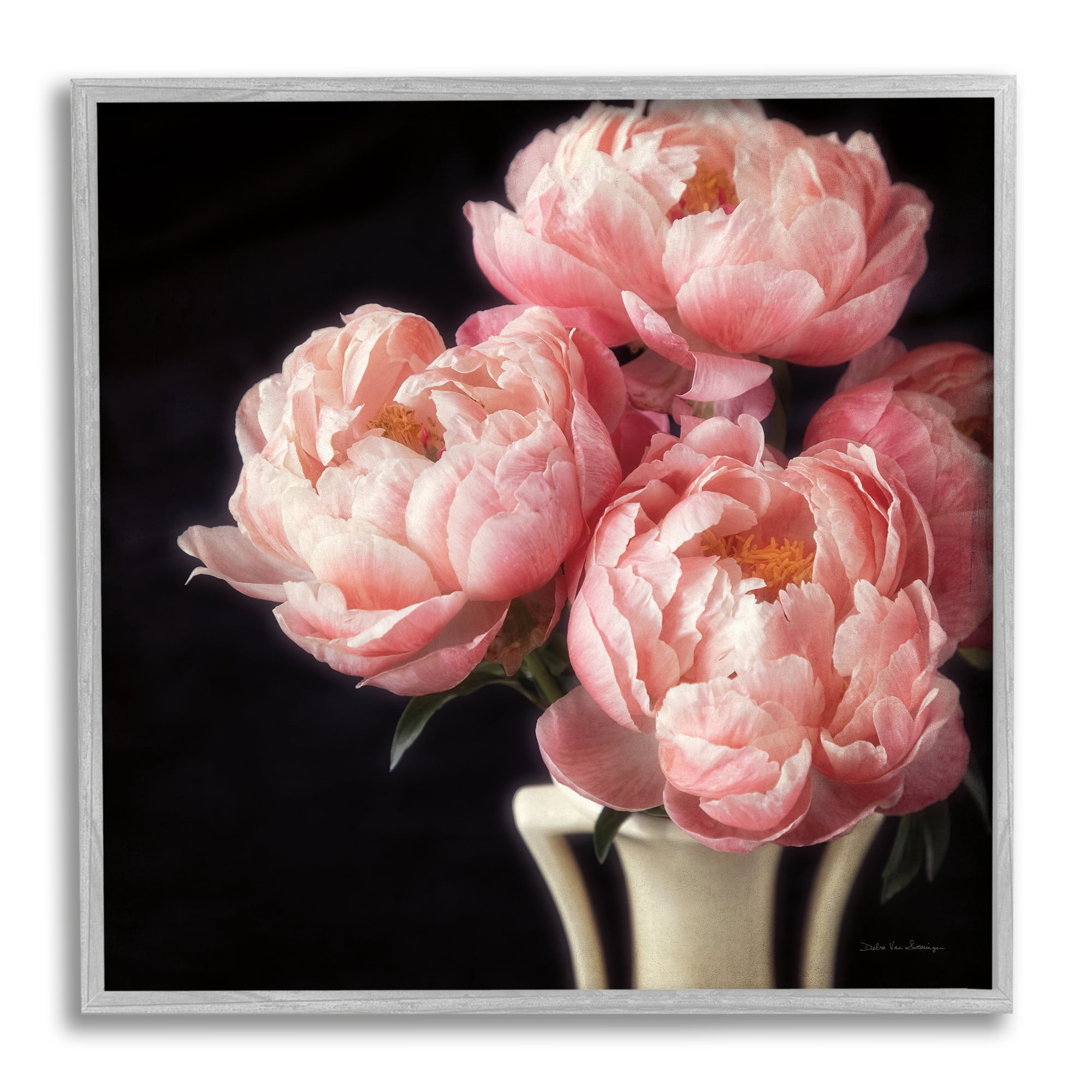 Stupell Industries Three Peonies Photography Botanical & Floral Photography Gray Framed Art Print Wall Art, 17 x 17
