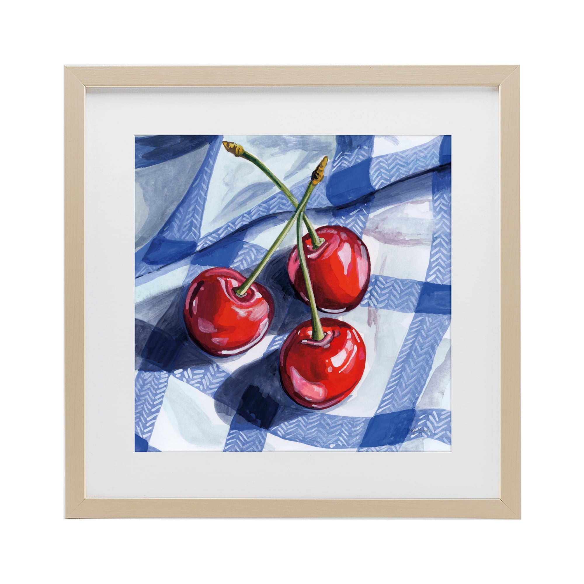 Stupell Industries Three Picnic Cherries on Gingham Birch Framed Print Under Glass, design by Kate Jarvik Birch