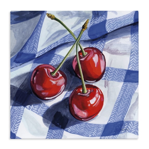 Stupell Industries Traditional Three Picnic Cherries on Gingham Canvas Art, 17 x 17, by Kate Jarvik Birch