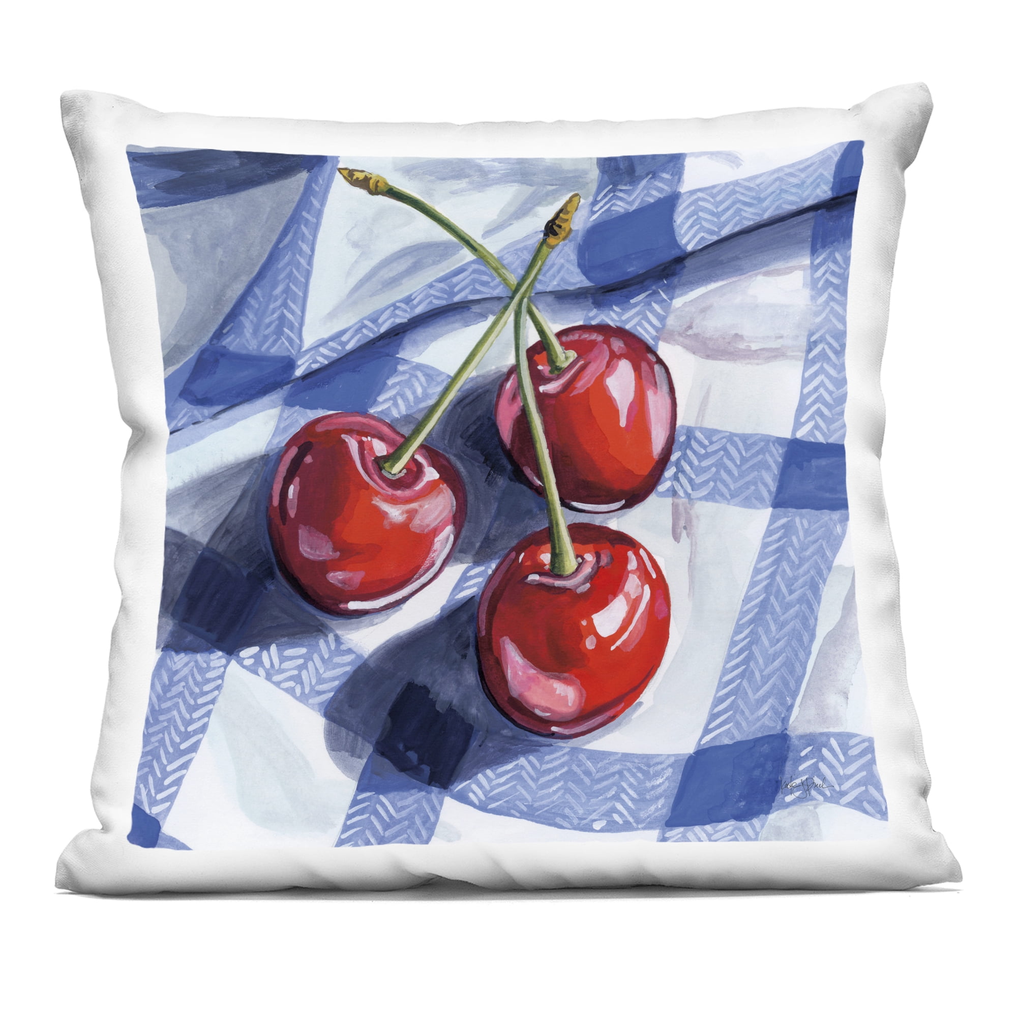 Stupell Industries Three Picnic Cherries on Gingham Decorative Printed Throw Pillow, design by Kate Jarvik Birch