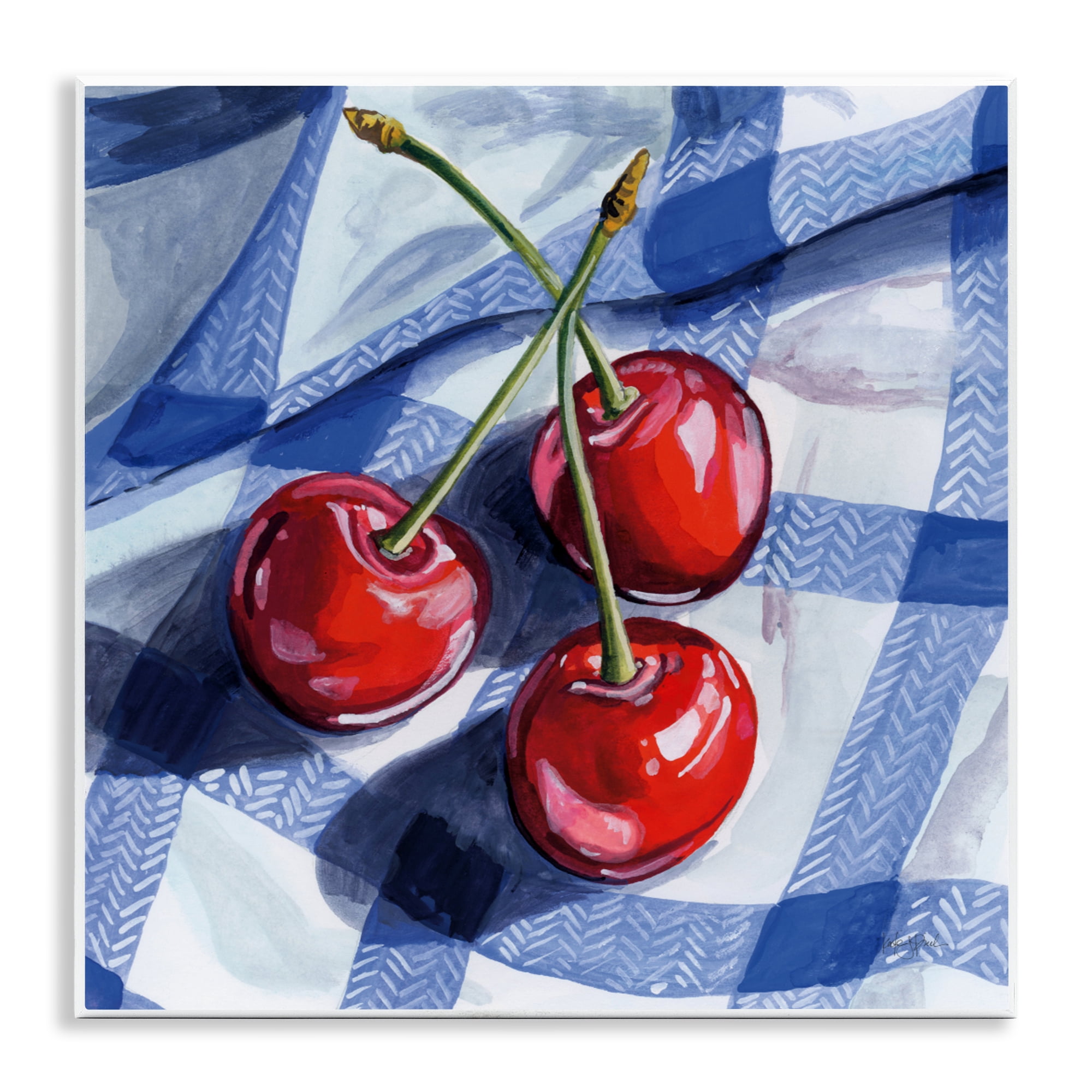 Stupell Industries Three Picnic Cherries on Gingham Wall Plaque Art, design by Kate Jarvik Birch