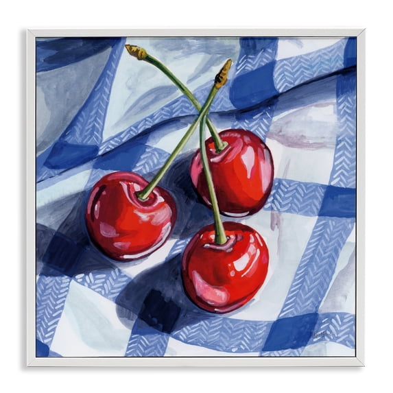 Stupell Industries Traditional Three Picnic Cherries on Gingham White Framed Giclee Art, 17 x 17, by Kate Jarvik Birch