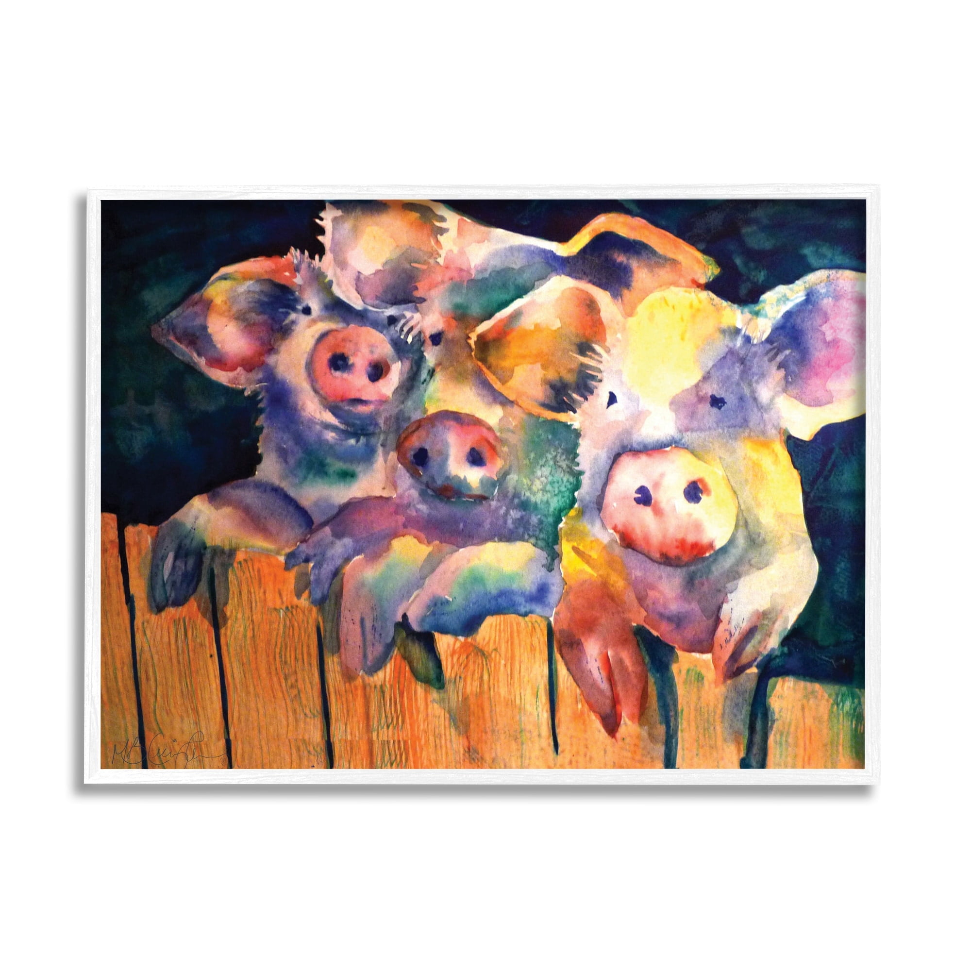 Stupell Industries Three Pigs Peeking Fence Vibrant Modern Design, 14 x 11, Design by MB Cunningham
