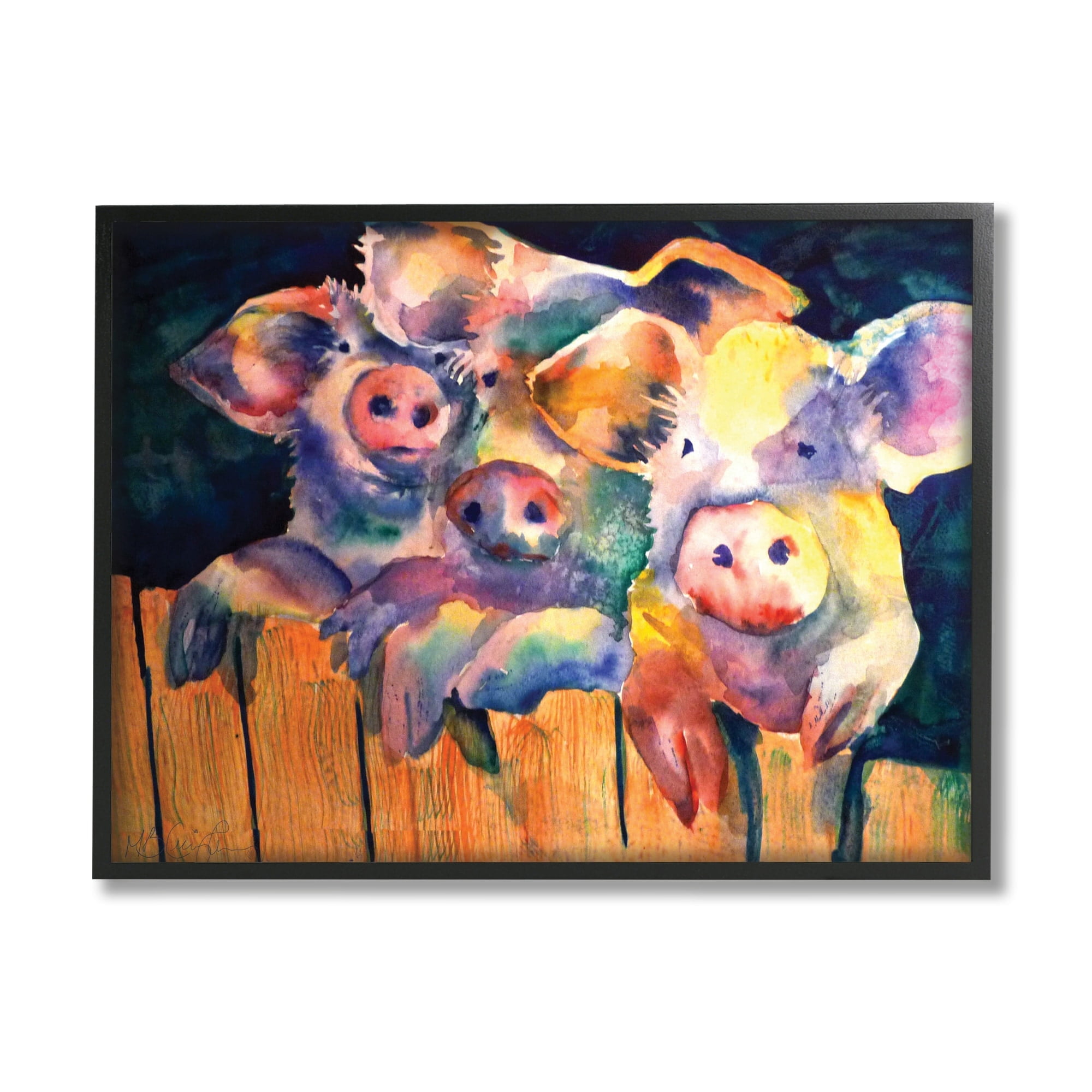 Stupell Industries Three Pigs Peeking Fence Vibrant Modern Design, 20 x 16, Design by MB Cunningham