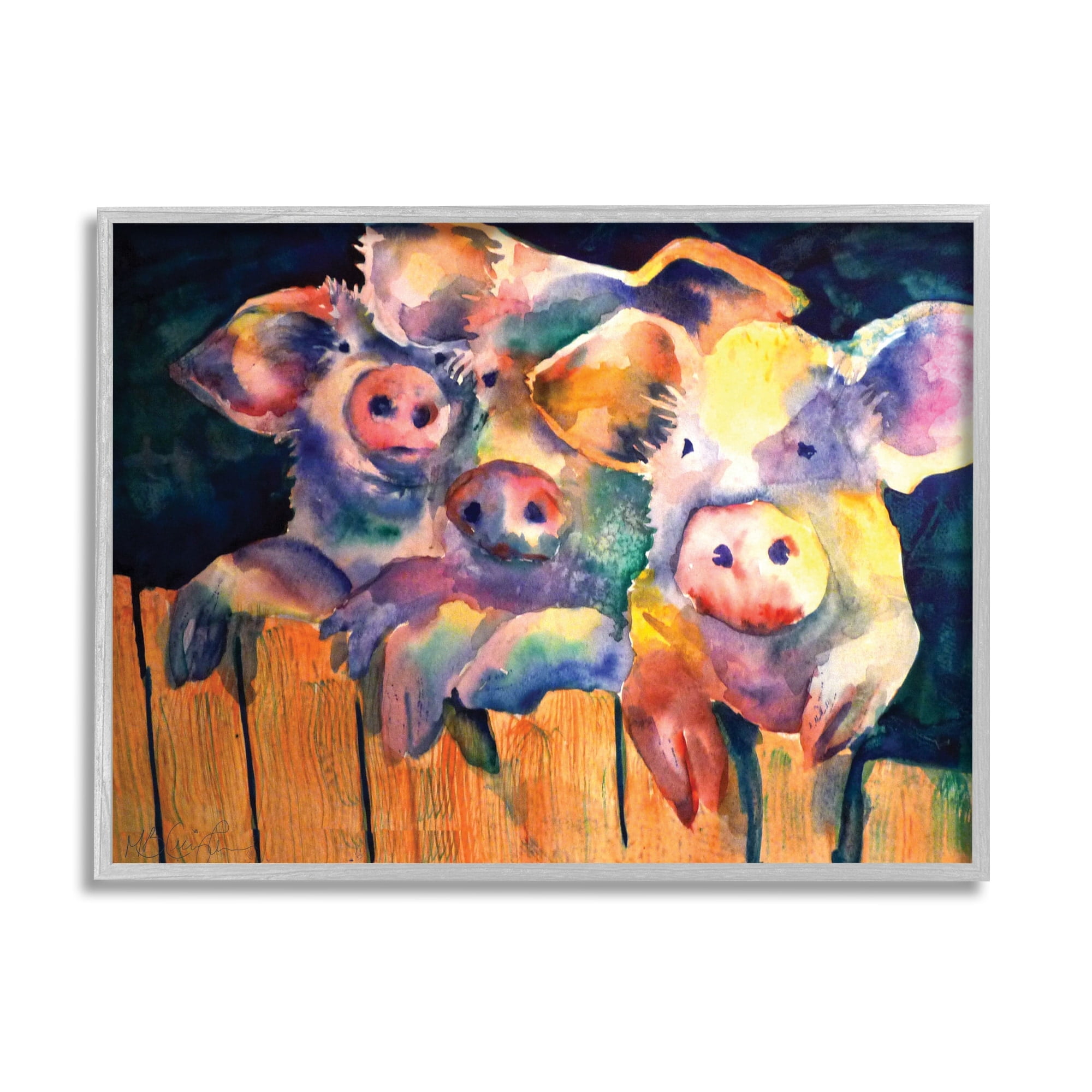 Stupell Industries Three Pigs Peeking Fence Vibrant Modern Design, 20 x 16, Design by MB Cunningham