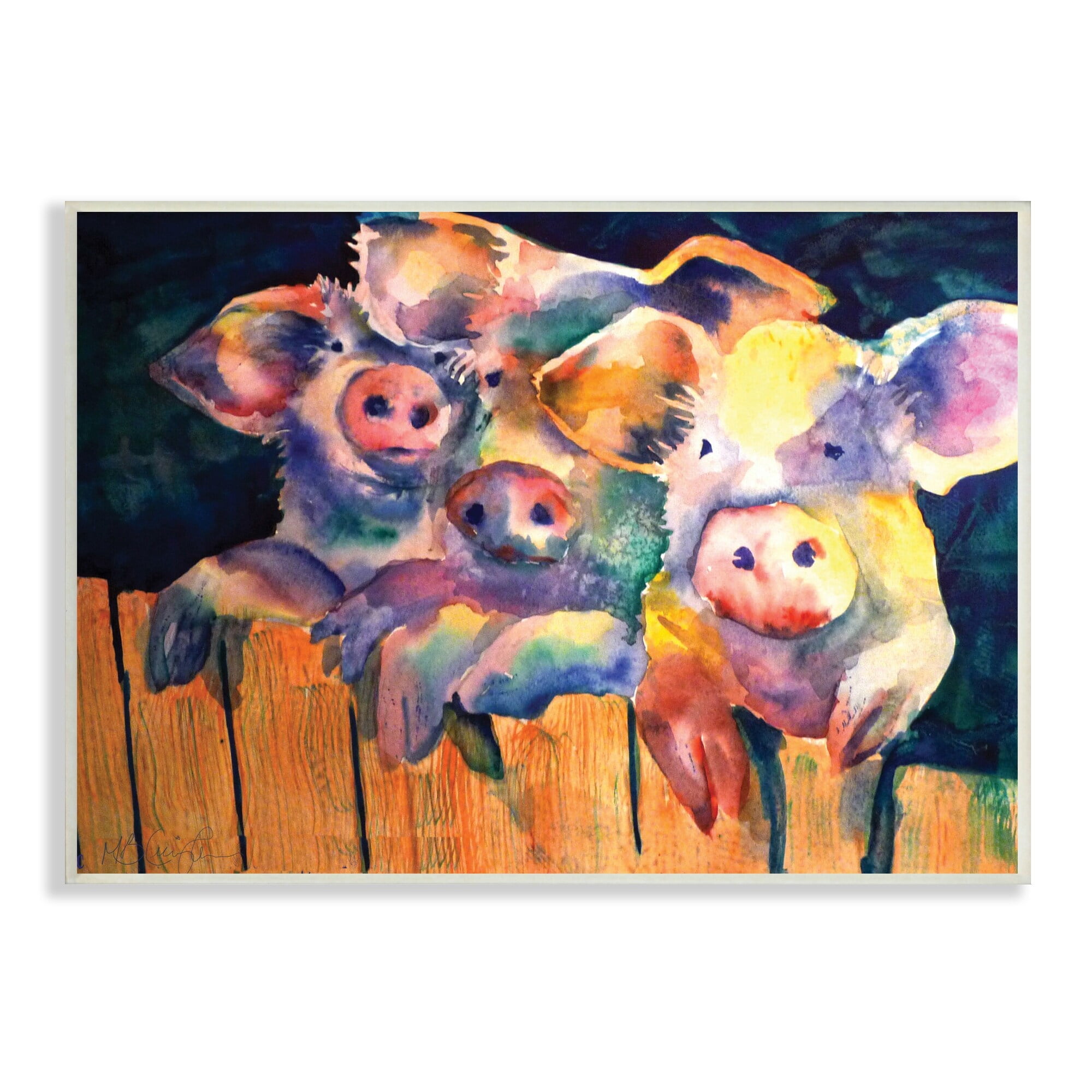 Stupell Industries Three Pigs Peeking Fence Vibrant Modern Design Paintings Unframed Art Print Wall Art, 15x10, by MB Cunningham