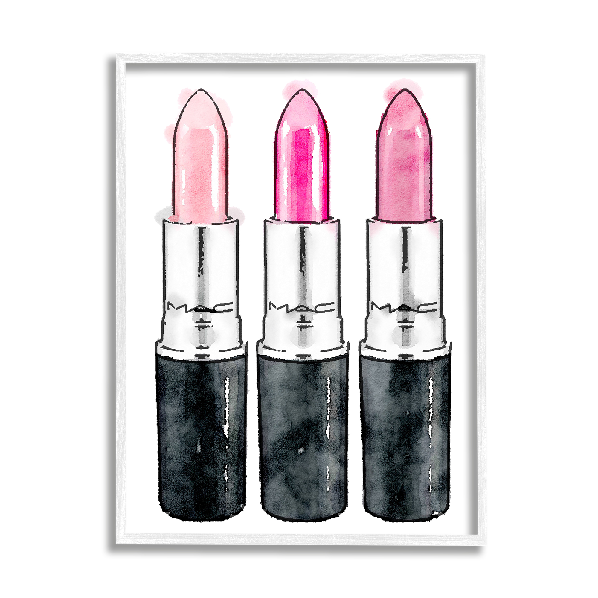 Stupell Industries Three Pink Lipsticks Graphic Art White Framed Art Print Wall Art, 16x20, by Amanda Greenwood