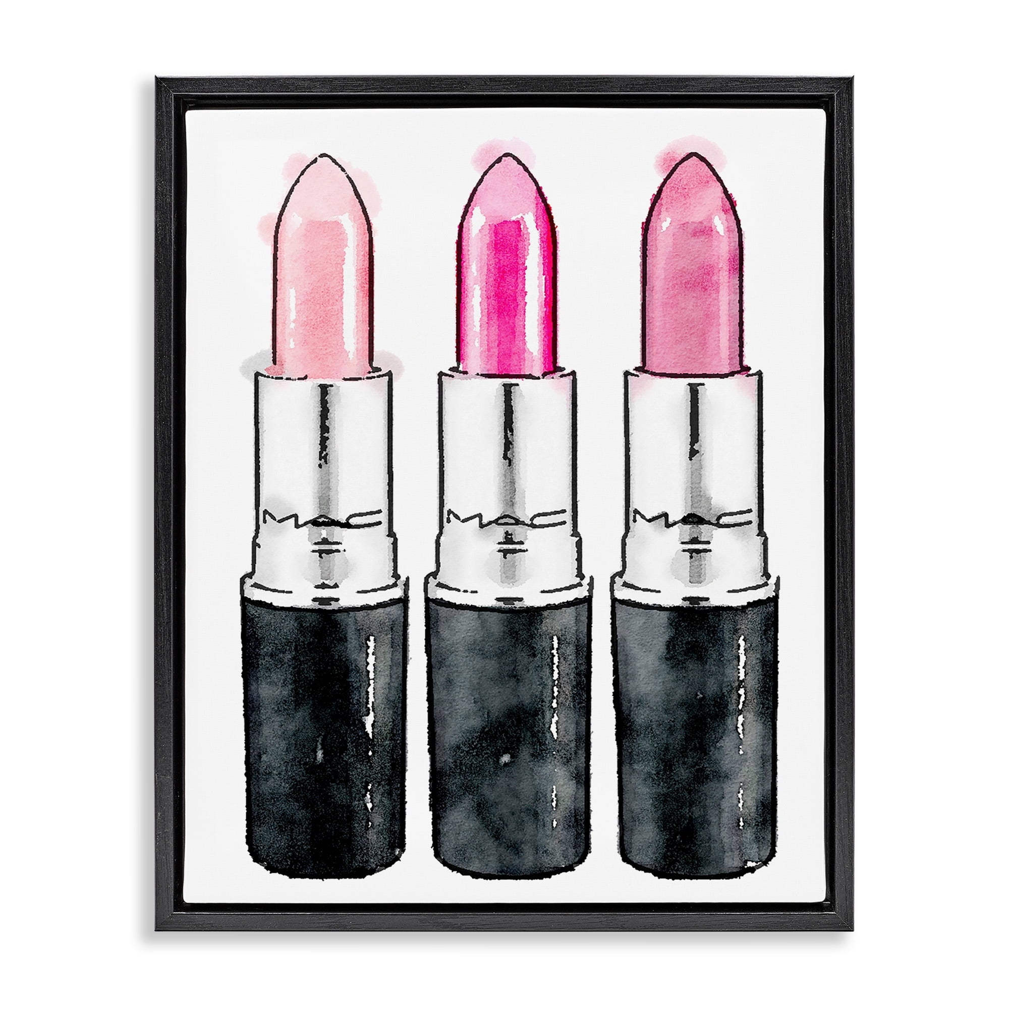 Stupell Industries Three Pink Lipsticks Jet Black Framed Floating Canvas Wall Art, 24x30, by Amanda Greenwood