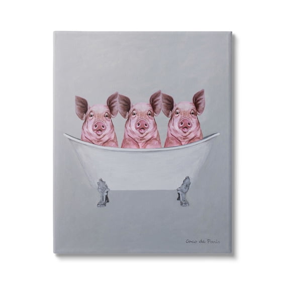 Stupell Industries Three Pink Pigs In Tub Adorable Bathroom Illustration , 16 x 20, Design by Coco de Paris