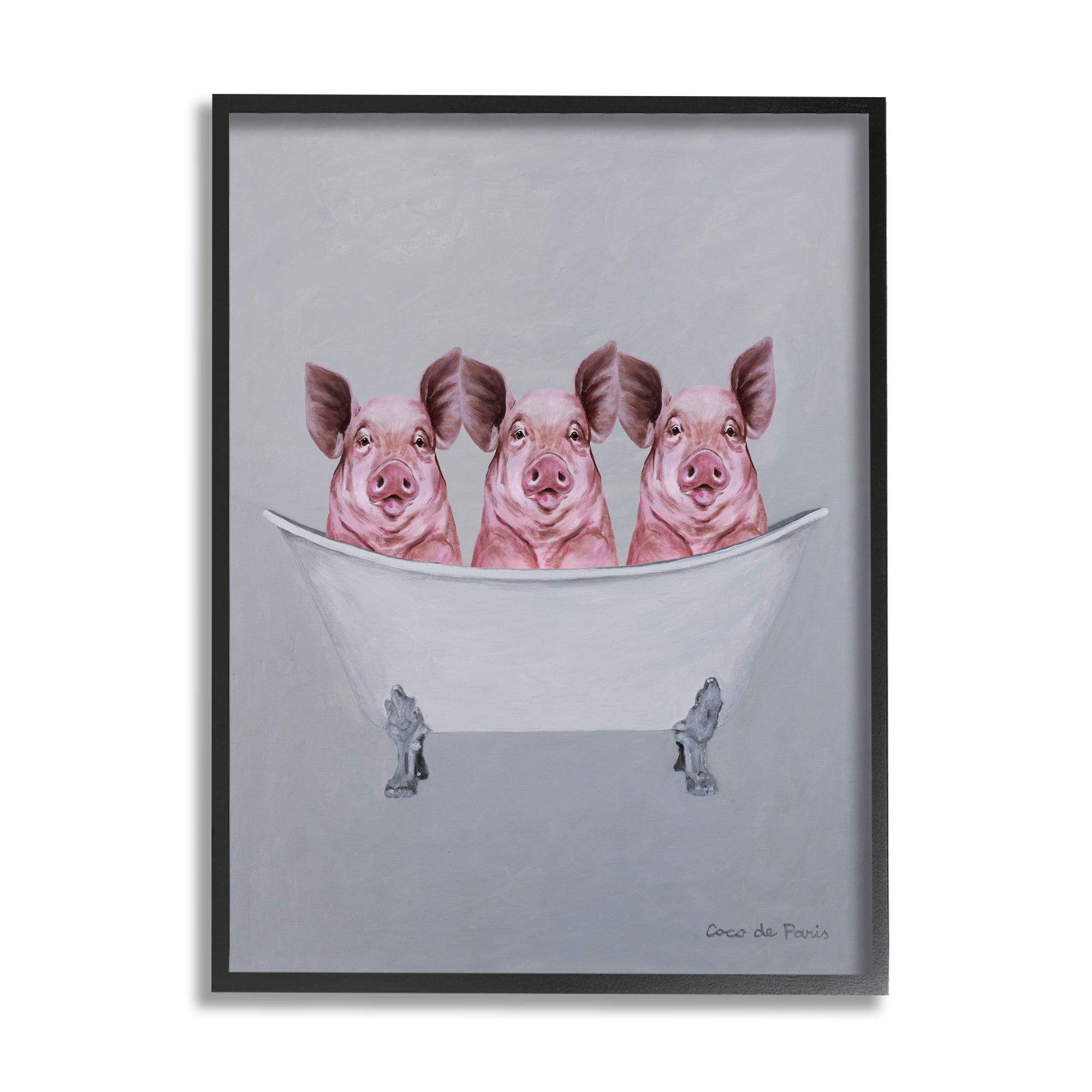 Stupell Industries Three Pink Pigs In Tub Adorable Bathroom Illustration , 24 x 30, Design by Coco de Paris