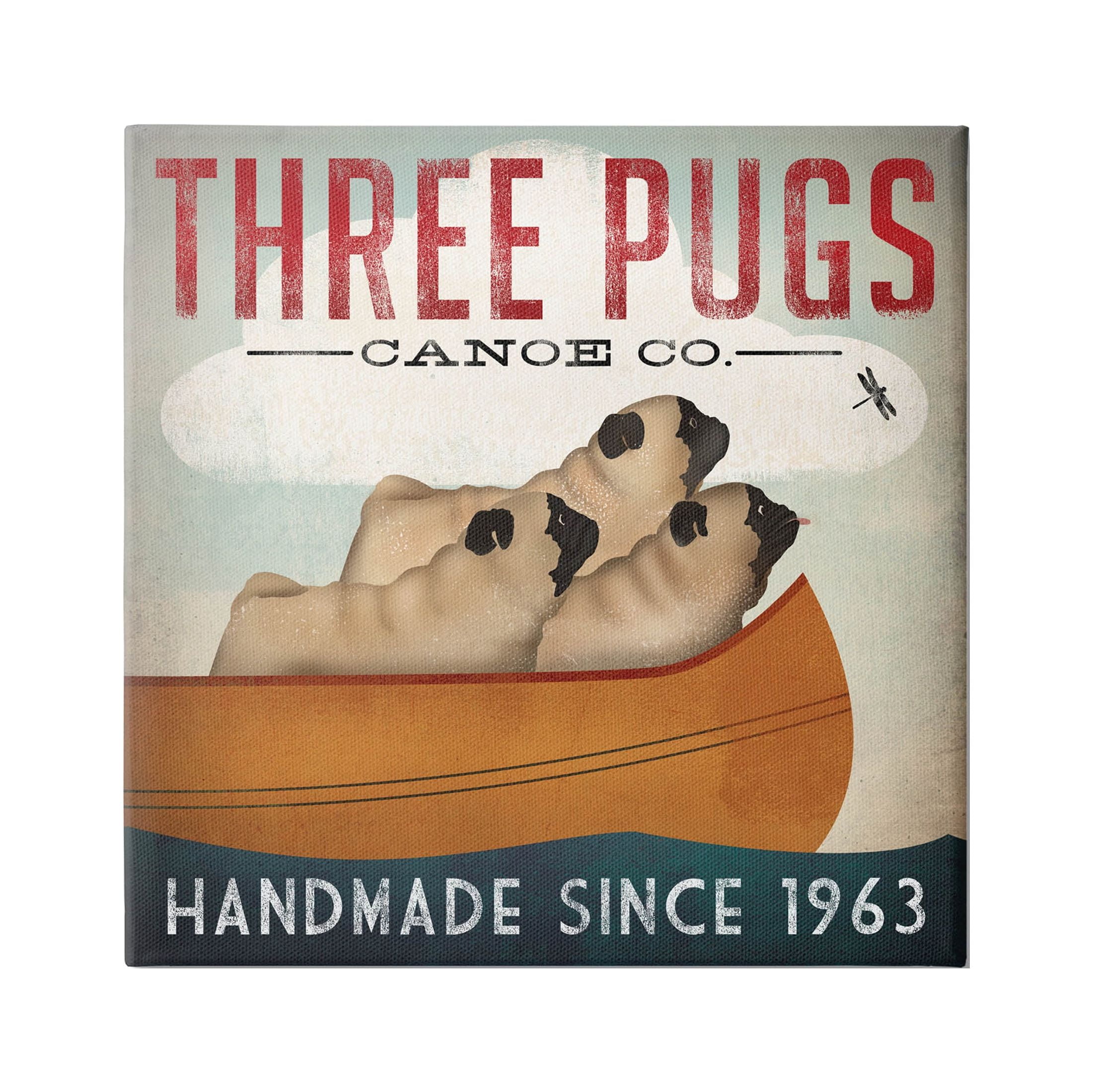 Stupell Industries Three Pugs Canoe Vintage Company Sign Graphic Art Gallery Wrapped Canvas Print Wall Art, Design by Ryan Fowler
