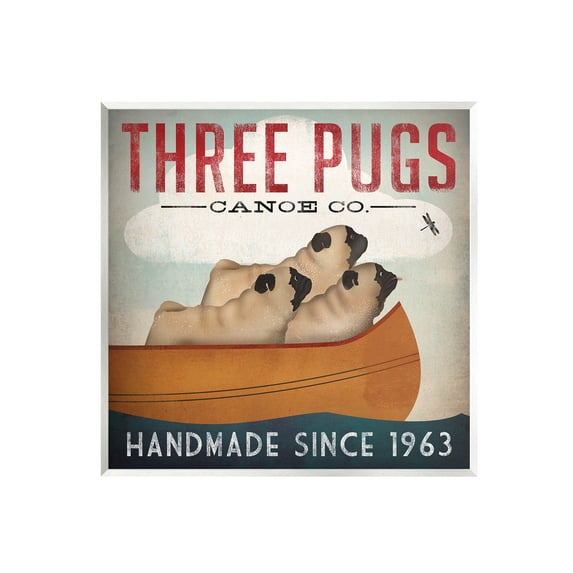 Stupell Industries Three Pugs Canoe Vintage Company Sign Graphic Art Unframed Art Print Wall Art, Design by Ryan Fowler