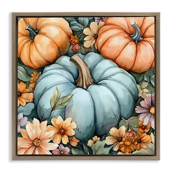 Stupell Industries Shabby Chic Three Pumpkins & Florals Brown Floating Frame Canvas Art, 25 x 25, by Creative Studio