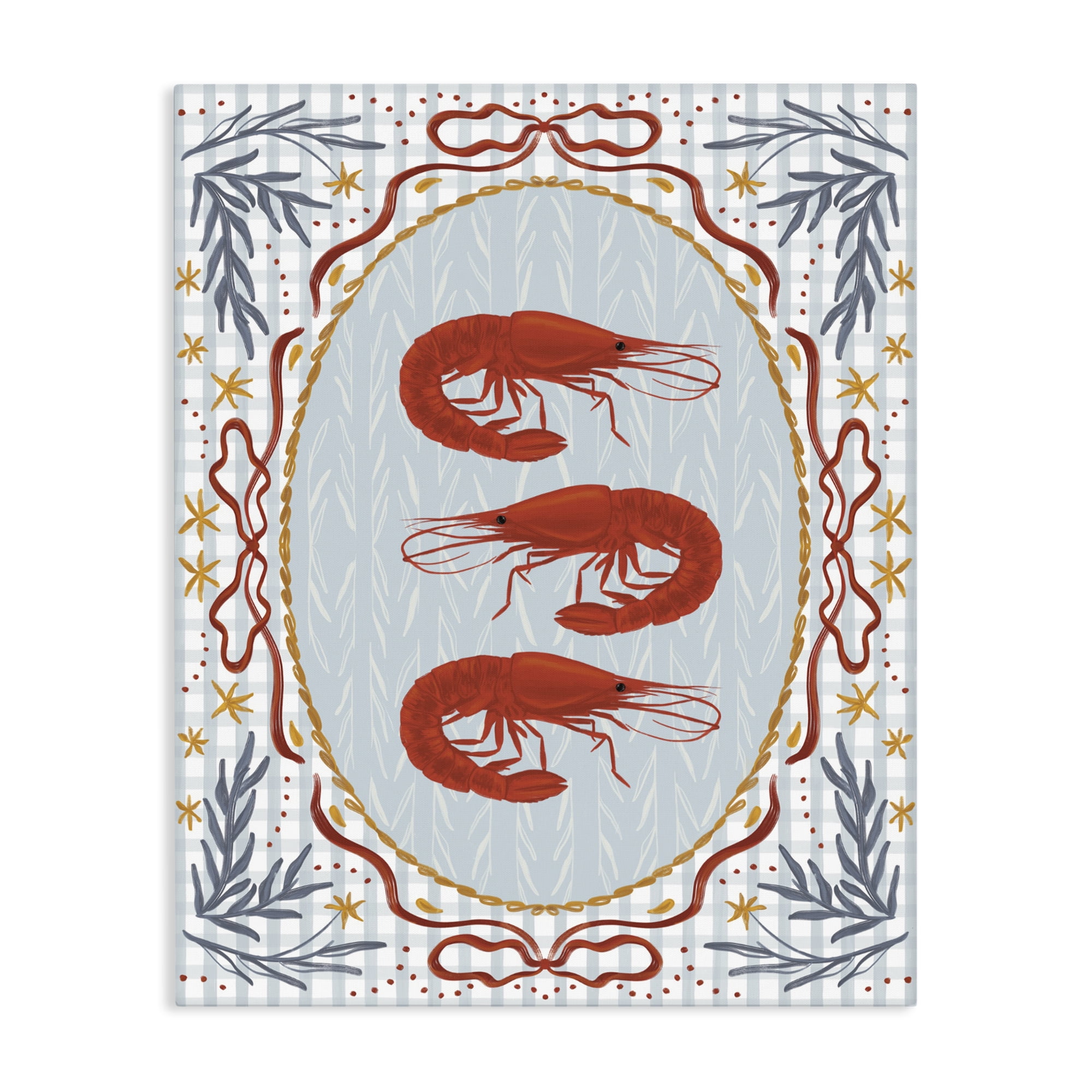 Stupell Industries Three Red Prawns on Gingham Canvas Wall Art, design by Vero Illustrates