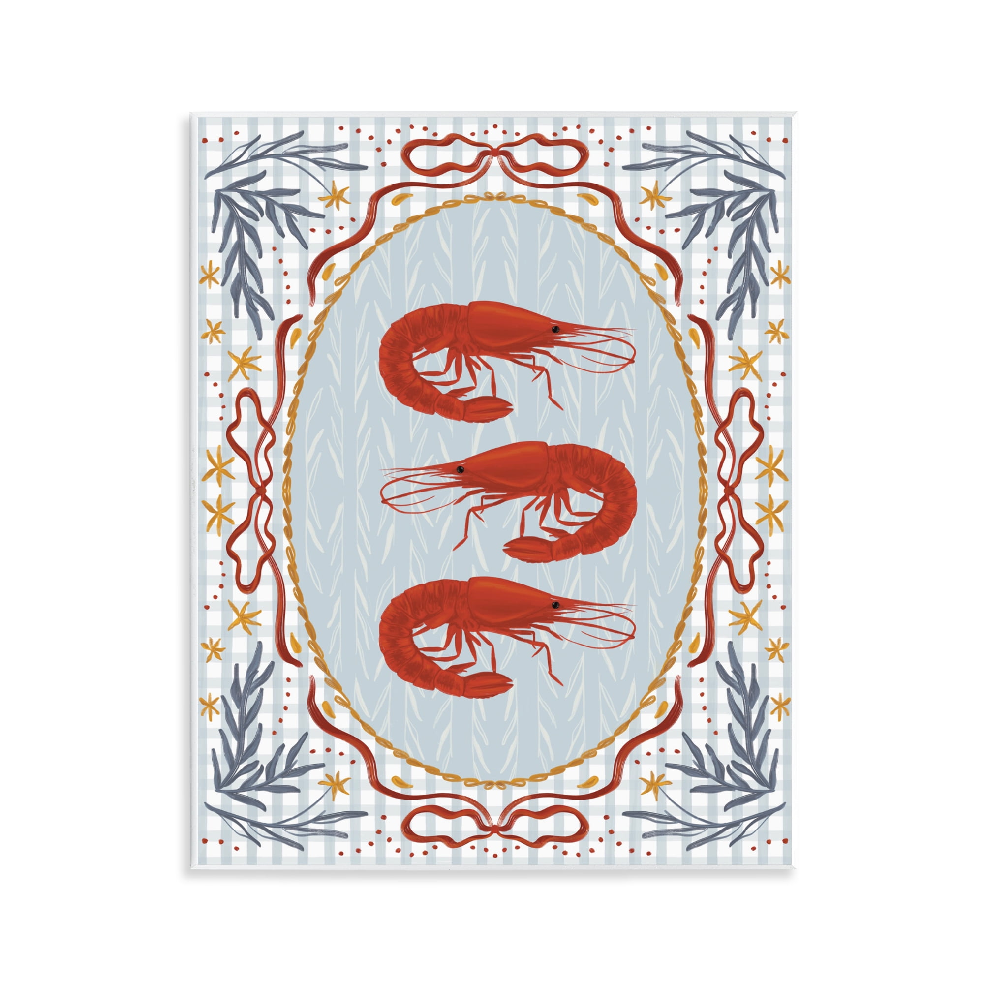 Stupell Industries Three Red Prawns on Gingham Wall Plaque Art, design by Vero Illustrates