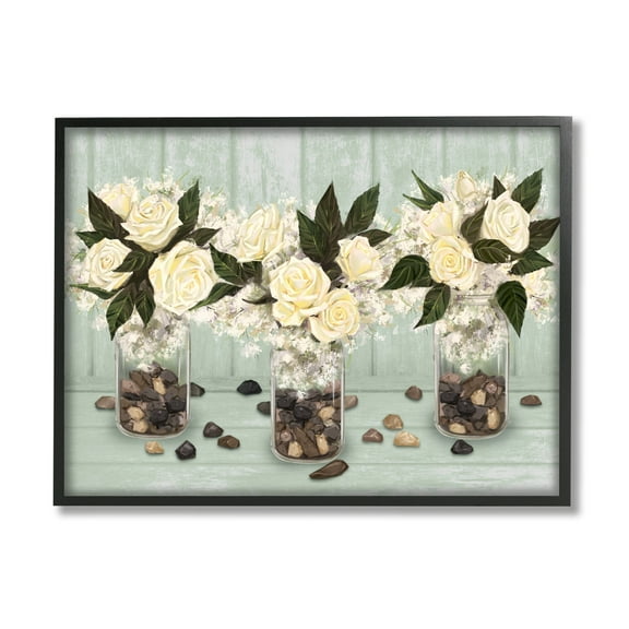 Stupell Industries Three Rose Bouquets Scattered Rocks Flower Arrangement Graphic Art Black Framed Art Print Wall Art, Design by Ziwei Li