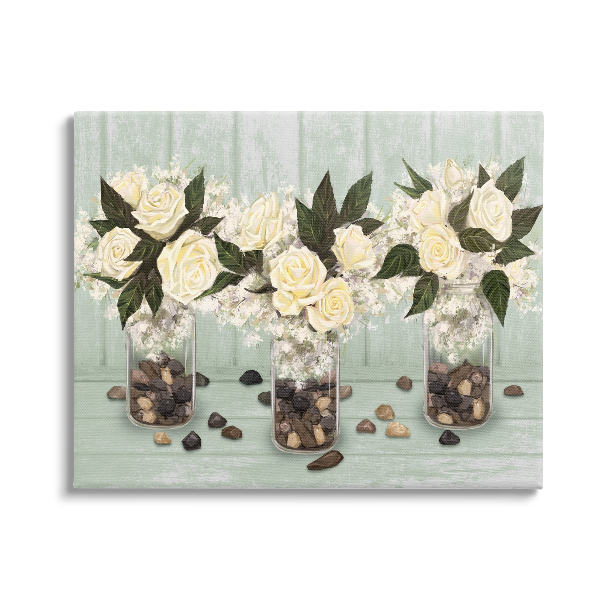 Stupell Industries Three Rose Bouquets Scattered Rocks Flower Arrangement Graphic Art Gallery Wrapped Canvas Print Wall Art, Design by Ziwei Li