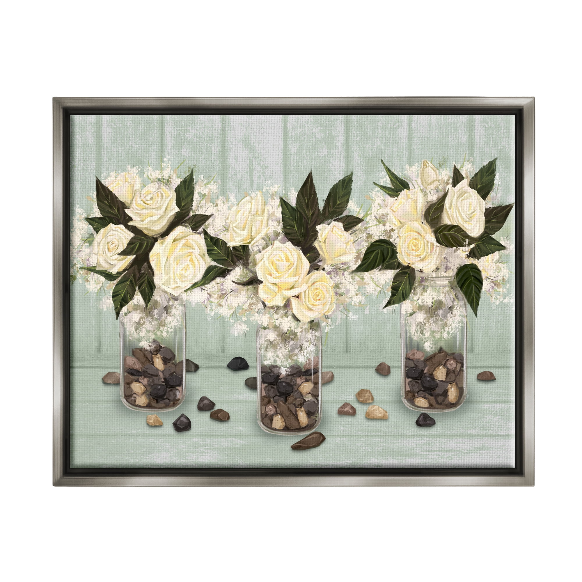 Stupell Industries Three Rose Bouquets Scattered Rocks Flower Arrangement Graphic Art Luster Gray Floating Framed Canvas Print Wall Art, Design by Ziwei Li