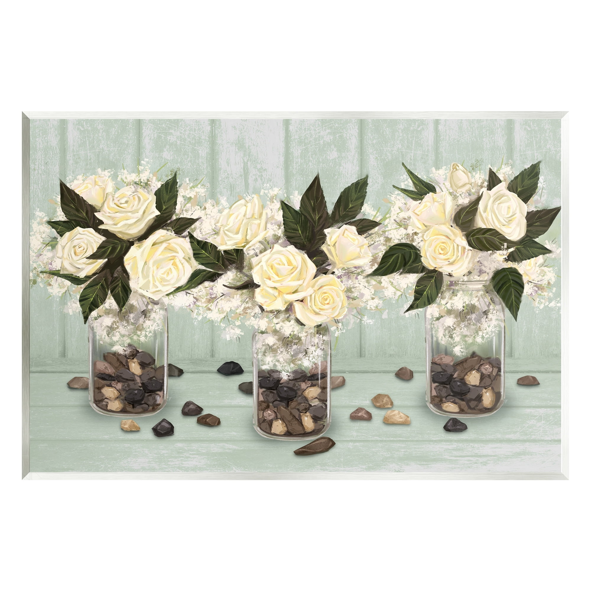 Stupell Industries Three Rose Bouquets Scattered Rocks Flower Arrangement Graphic Art Unframed Art Print Wall Art, Design by Ziwei Li