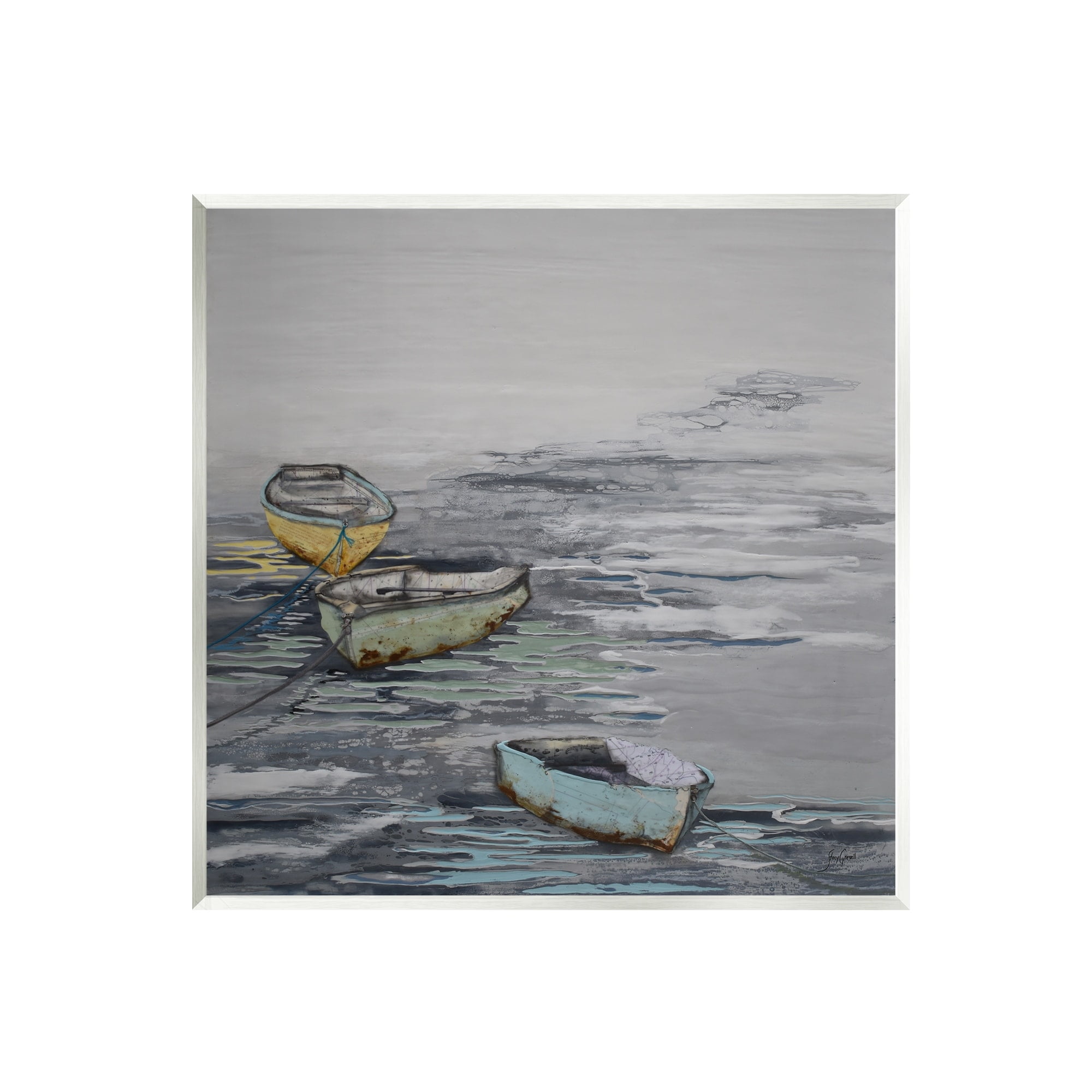 Stupell Industries Three Rowboats Floating Ocean Waves Layered Collage Painting Unframed Art Print Wall Art, Design by Stacy Gresell