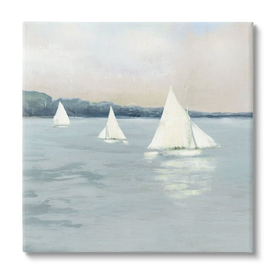 Stupell Industries Three Sailboats Nautical Seascape Coastal Painting Gallery Wrapped Canvas Print Wall Art