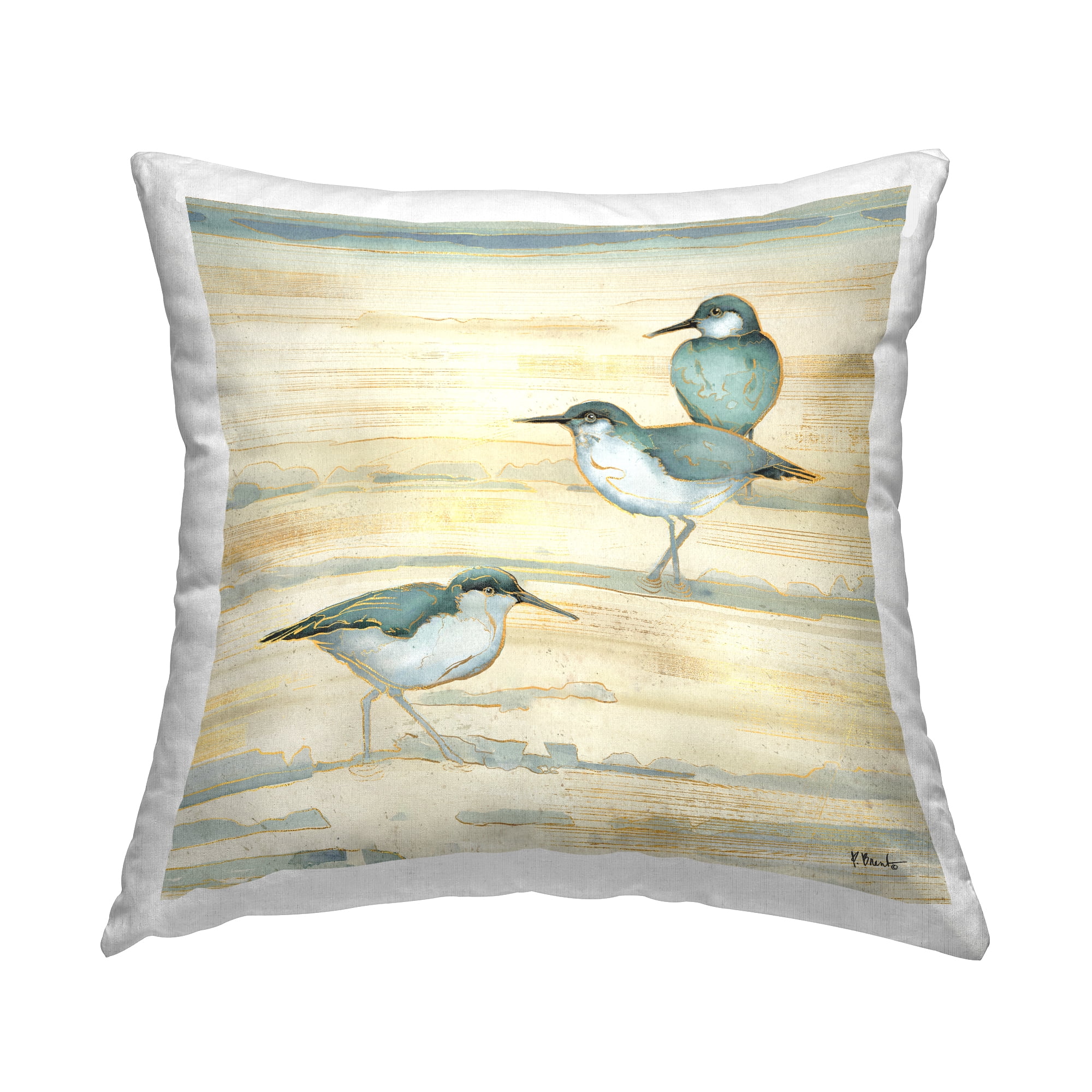 Stupell Industries Three Sandpipers Walking Beach Coast Design by Paul Brent Throw Pillow