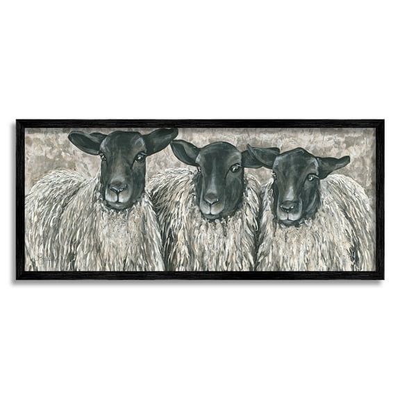 Stupell Industries Three Sheep Trio Rural Farm Animal Portrait Painting Black Framed Art Print Wall Art, Design by Hollihocks Art