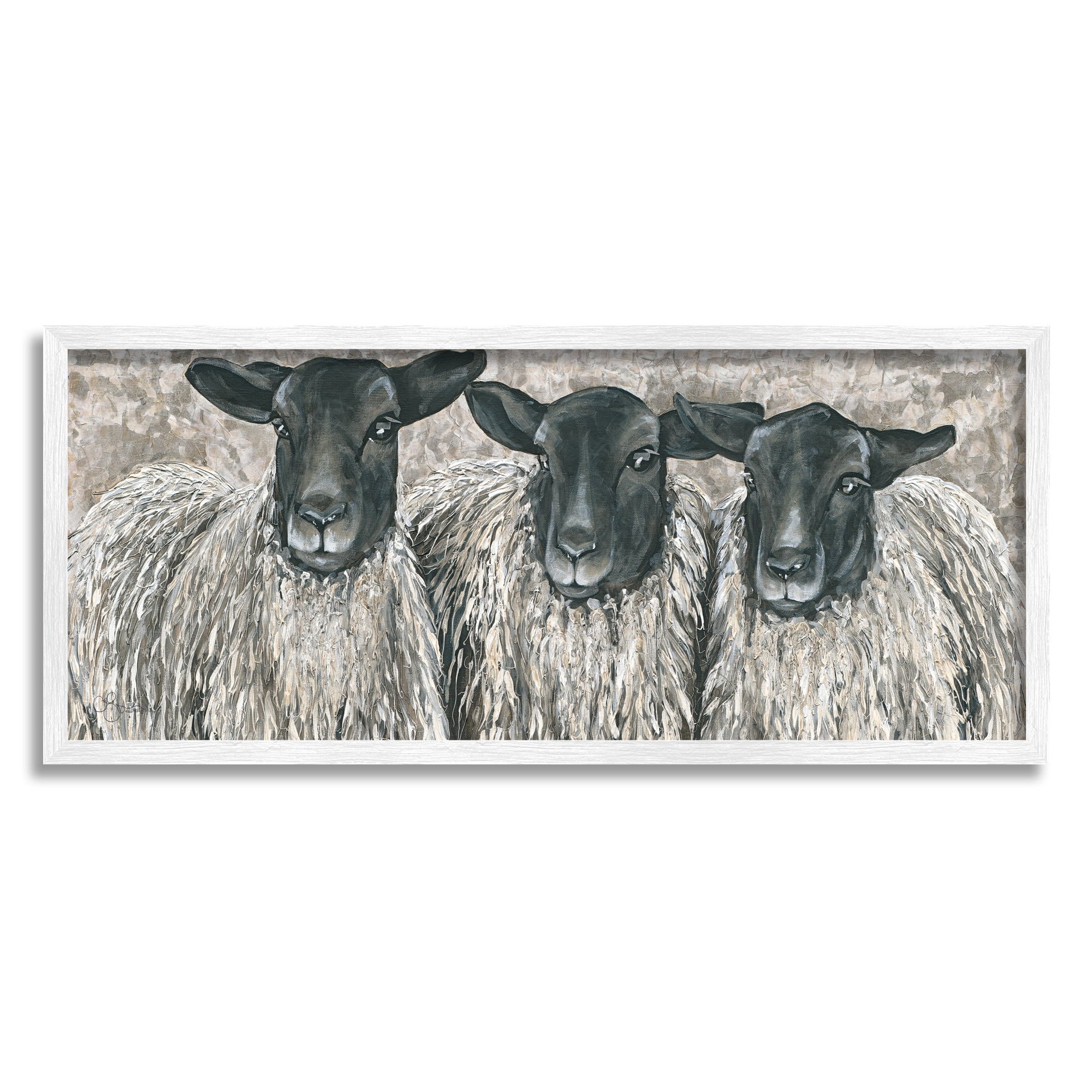 Stupell Industries Three Sheep Trio Rural Farm Animal Portrait Painting White Framed Art Print Wall Art, Design by Hollihocks Art
