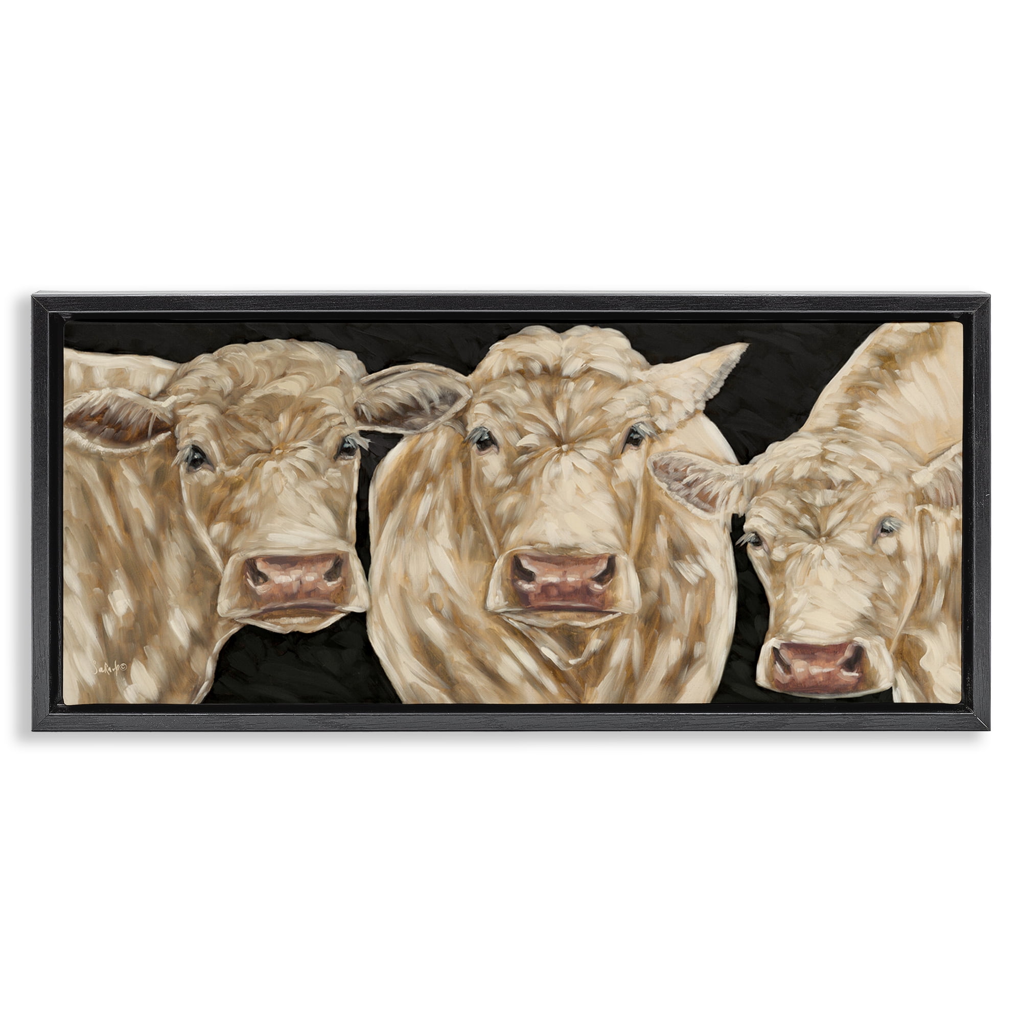 Stupell Industries Three Sheep on Black Animals Painting Black Floater Framed Canvas Art Print Wall Art, 31 x 14