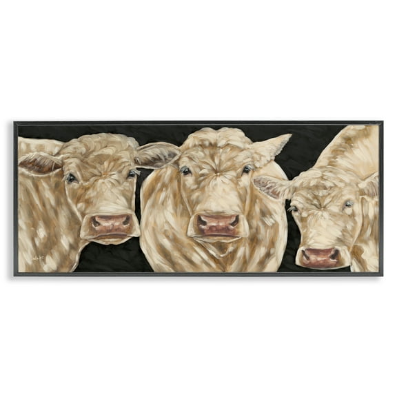 Stupell Industries Three Sheep on Black Animals Painting Black Framed Art Print Wall Art, 24 x 10