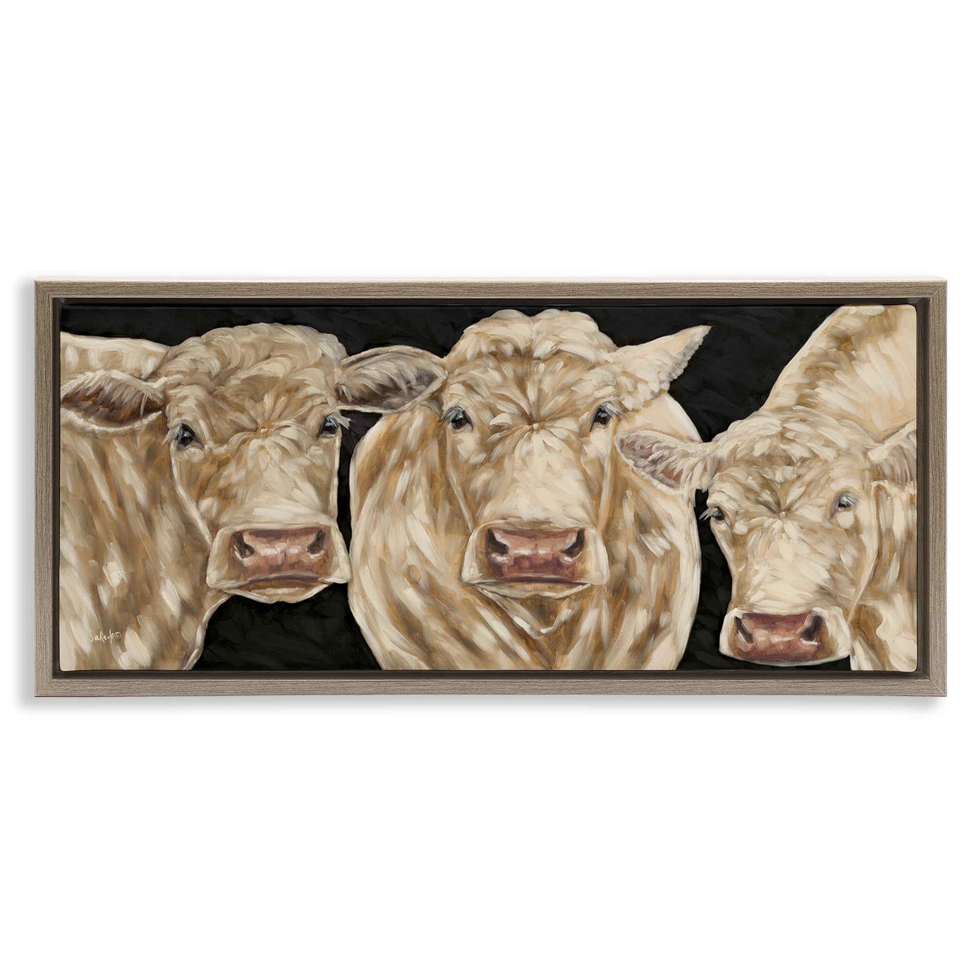 Stupell Industries Three Sheep on Black Animals Painting Brown Floater Framed Canvas Art Print Wall Art, 31 x 14